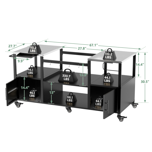 Outdoor Grill Table for Big Green Egg Style BBQ, Metal Grill Cart with 2 Folding Panels, Compatible with up to Large Green Egg, Kamado Joe Jr、、eastwooduniform