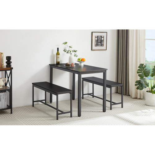 Dining Table Set, Bar Table with 2 Dining Benches, Kitchen Table Counter with Chairs, Industrial for Kitchen Breakfast Table, Living Room, Party Room, Grey and Black,43.3″L x 23.6″W x 29.9″H、、casual