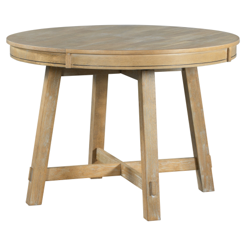 TREXM Farmhouse Round Extendable Dining Table with 16" Leaf Wood Kitchen Table (Natural Wood Wash)、、casual