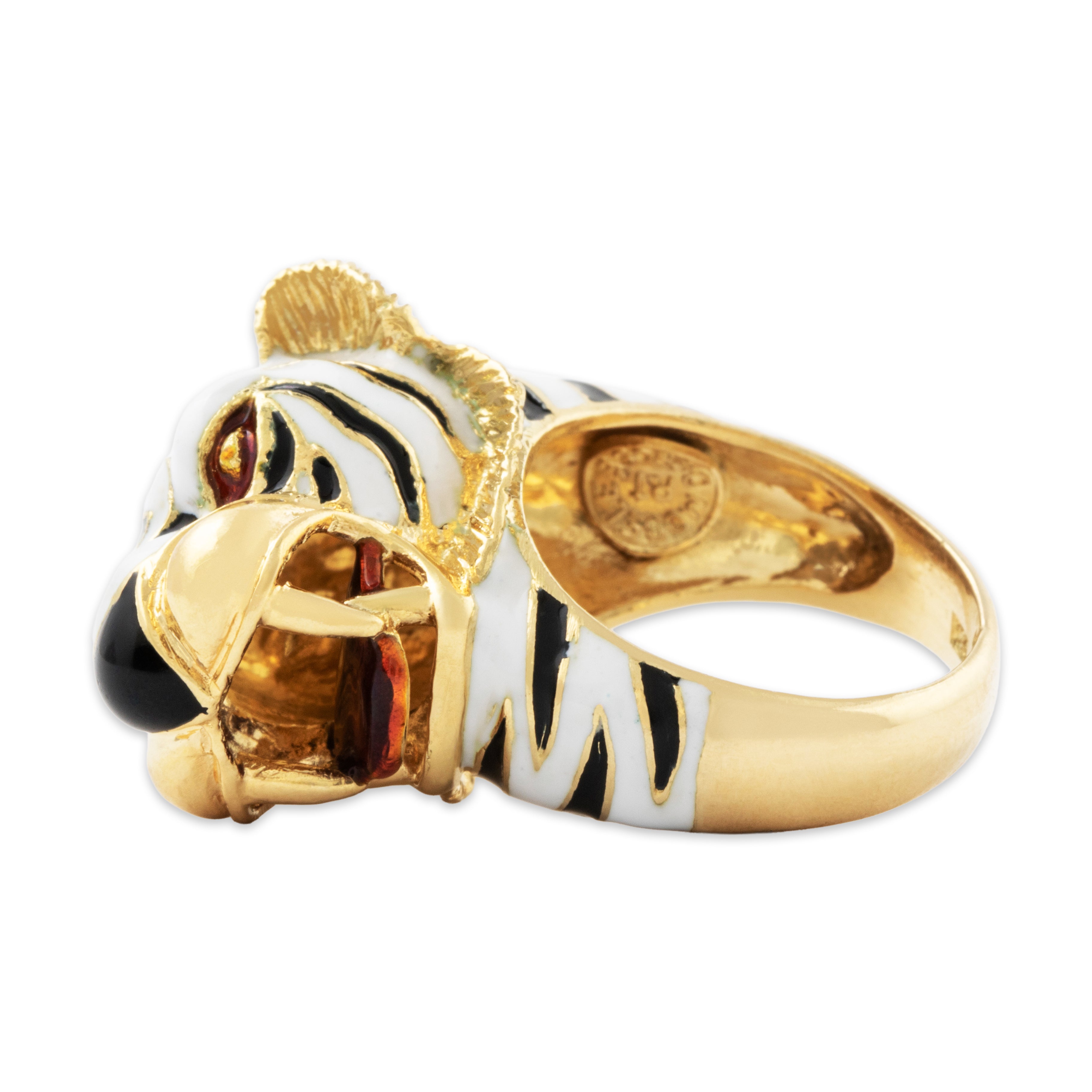 Vintage Heavy 18k Yellow Gold Enamel Fabulous Figural Tiger Ring 5.00、mySite、hinf8tx79