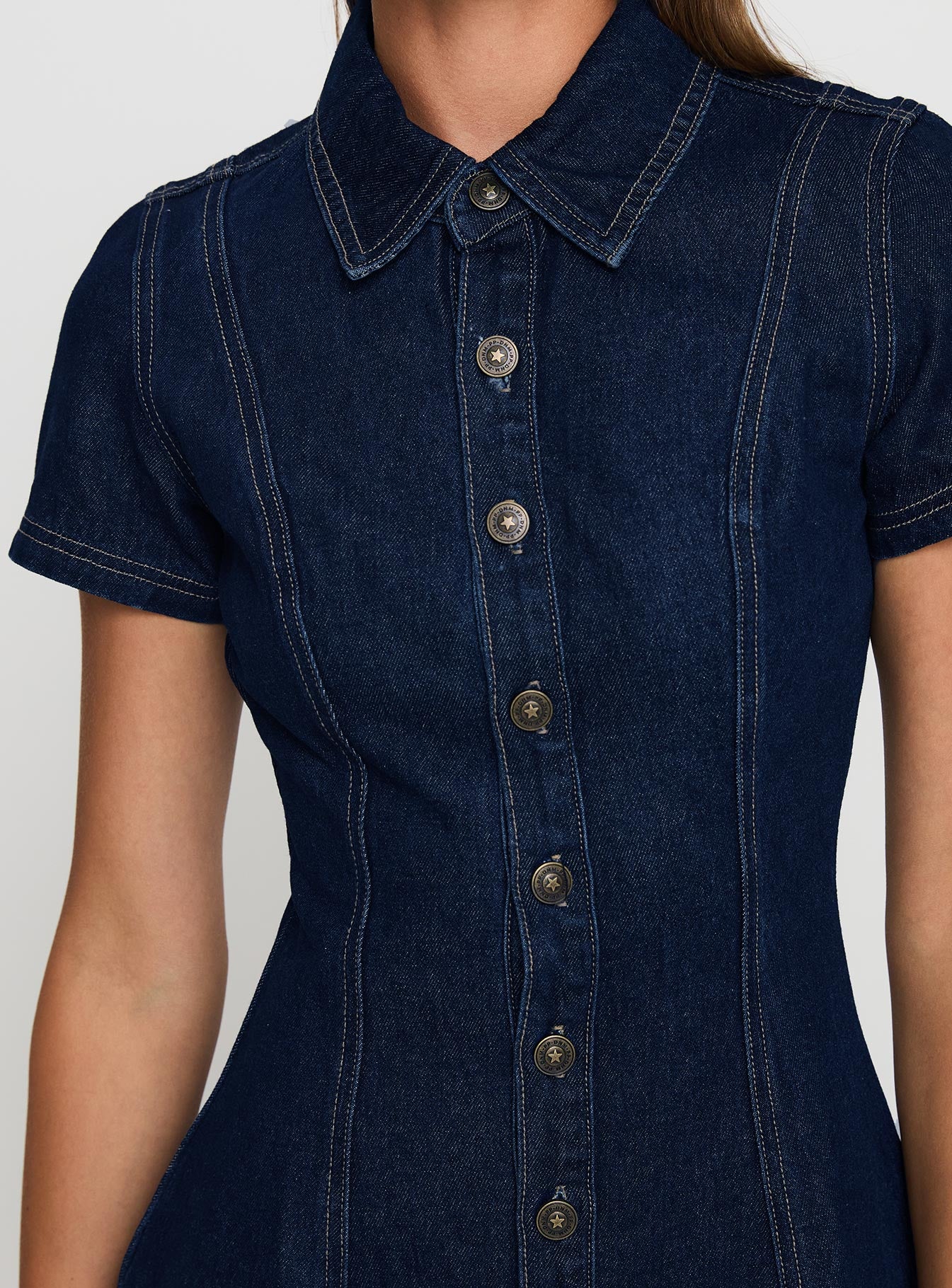 Perception Denim Mini Dress Mid Wash、mySite、solidvoid