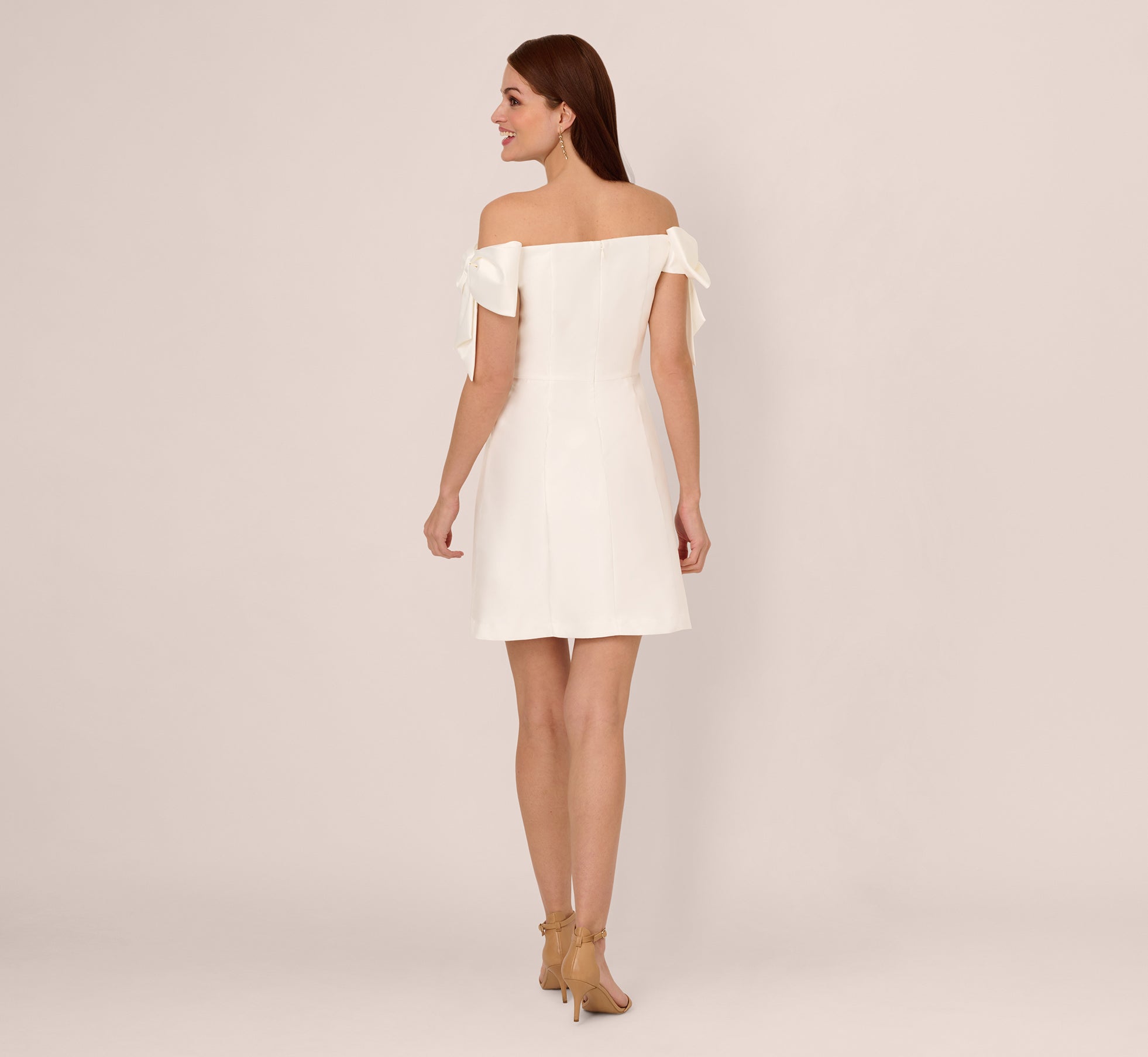 Off Shoulder Bow Sleeve Cocktail Dress In Ivory、mySite、solidvoid