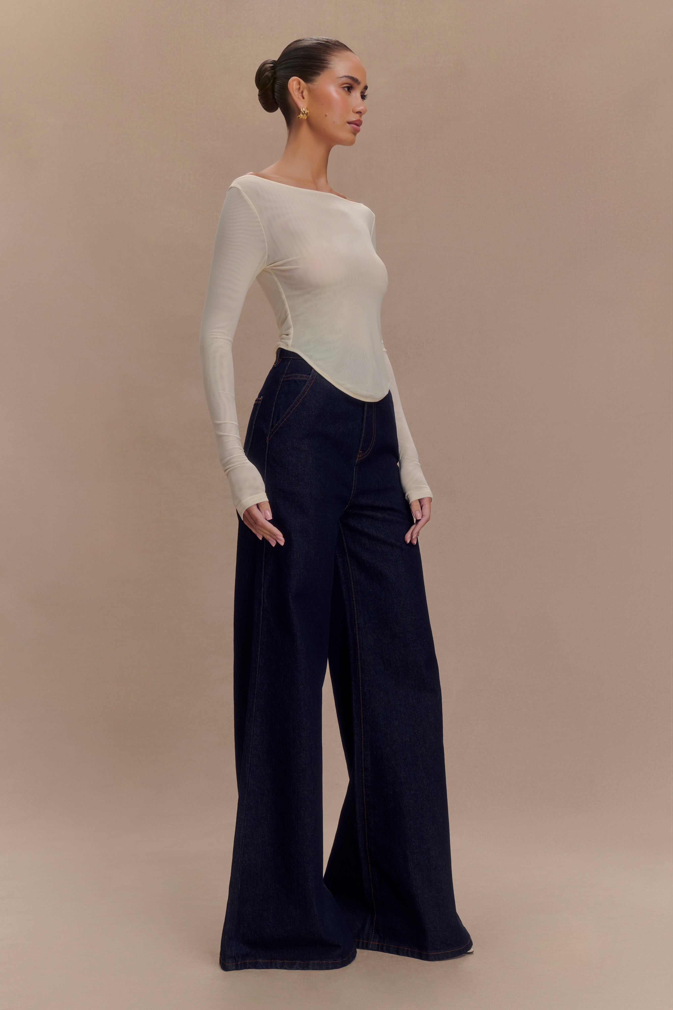 Colette Boat Neck Mesh Top - Ivory、mySite、solidvoid