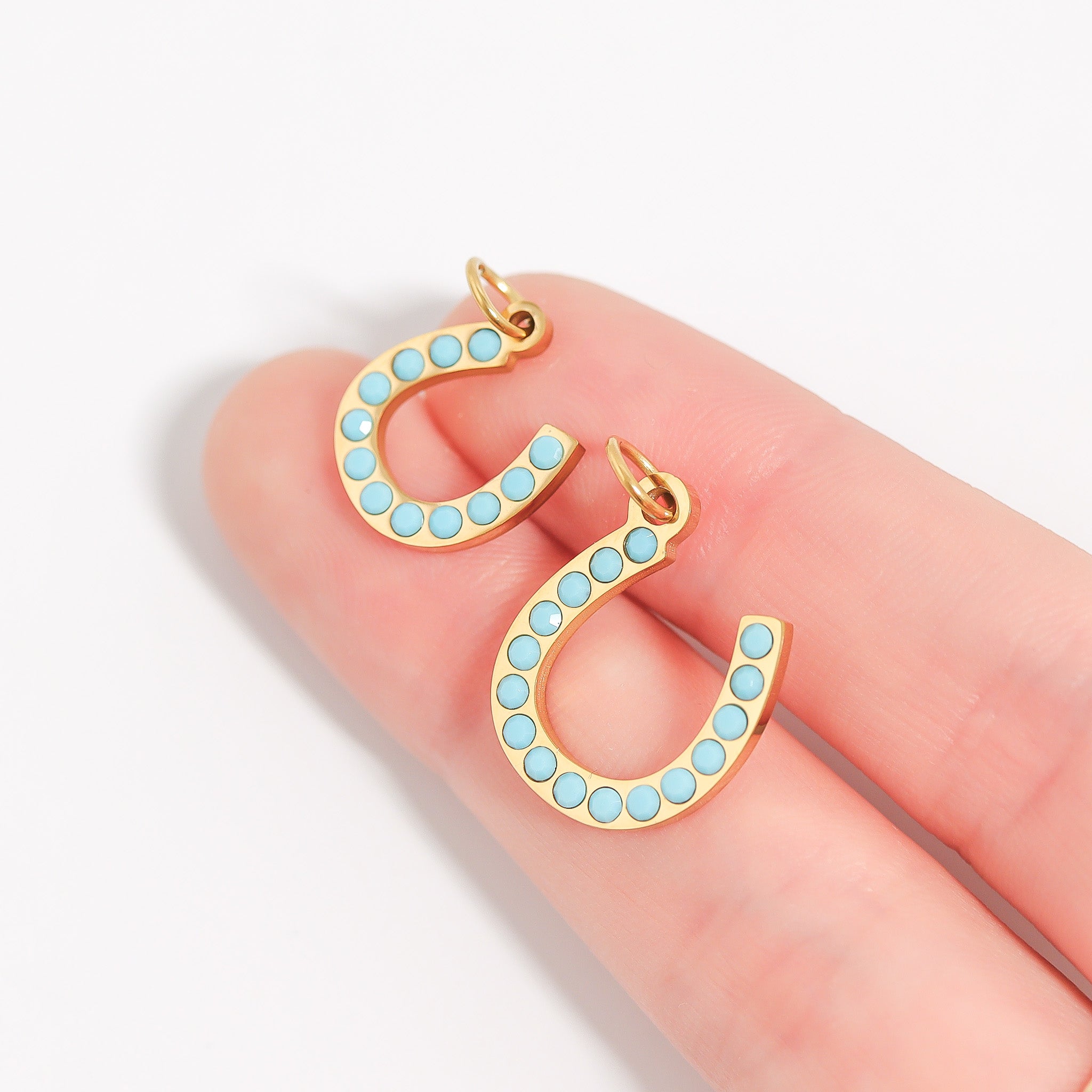 18K Gold PVD Stainless Steel Turquoise Stone Horseshoe Charm / PDL0228、mySite、dreamappss