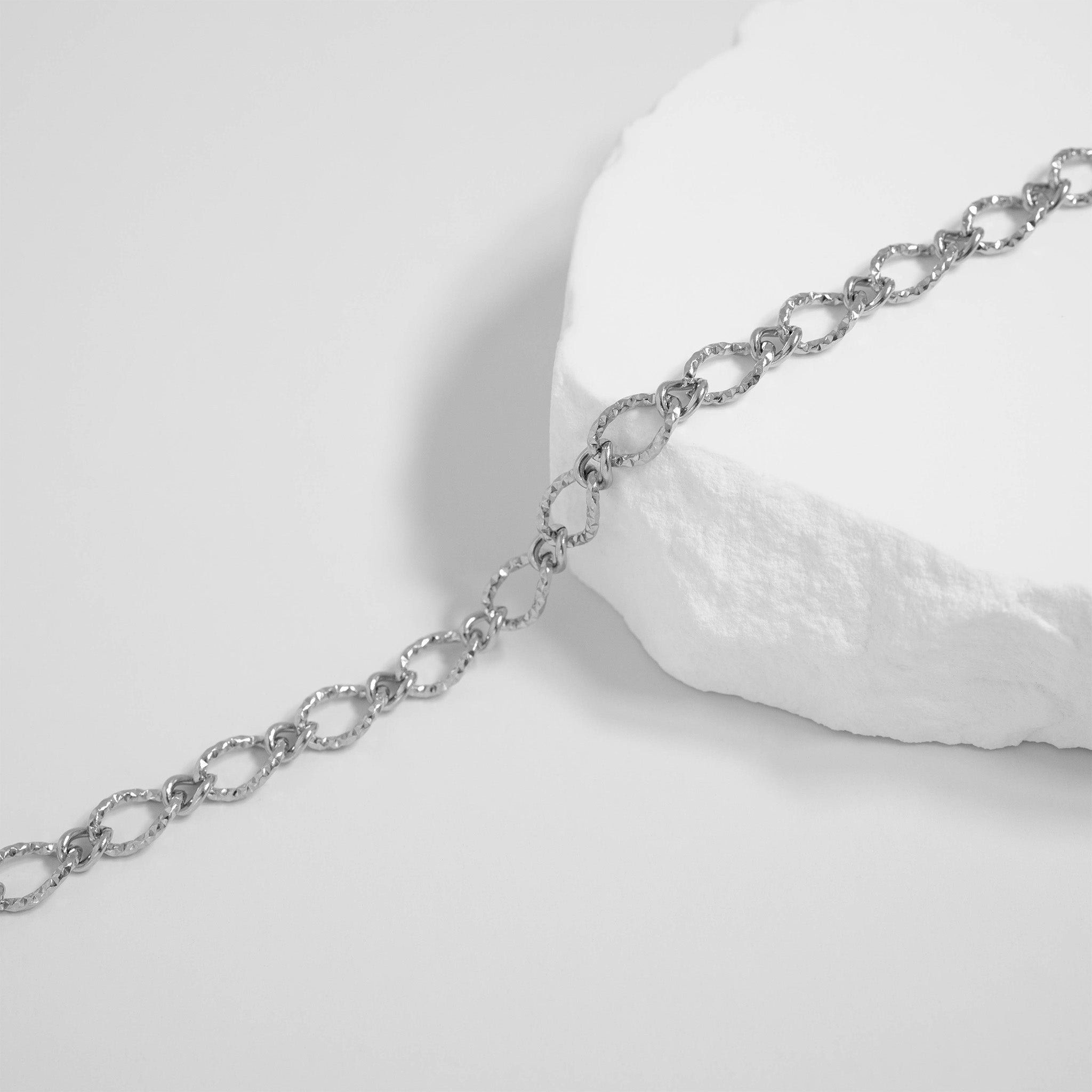 18K Gold PVD Stainless Steel Hammered Oval Chain Bracelet / BRJ1066、mySite、dreamappss