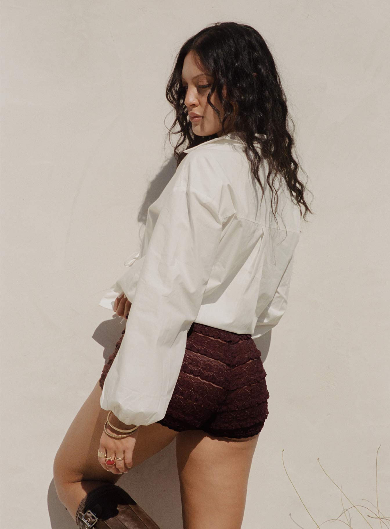 Angelis Lace Shorts Chocolate、mySite、solidvoid