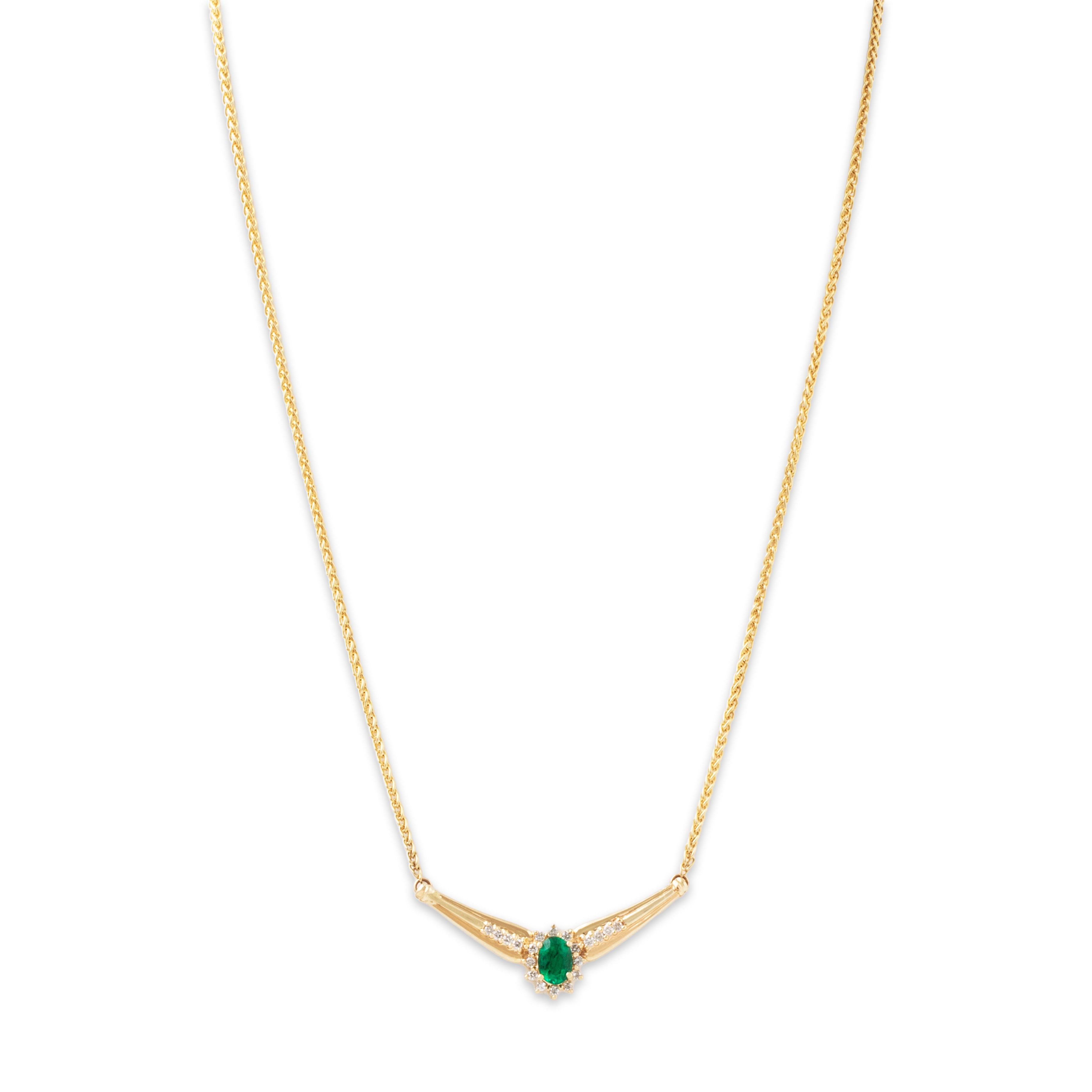 Vintage 14k Yellow Gold .7ct Emerald Diamond Halo Statement Necklace 17.25、mySite、hinf8tx79