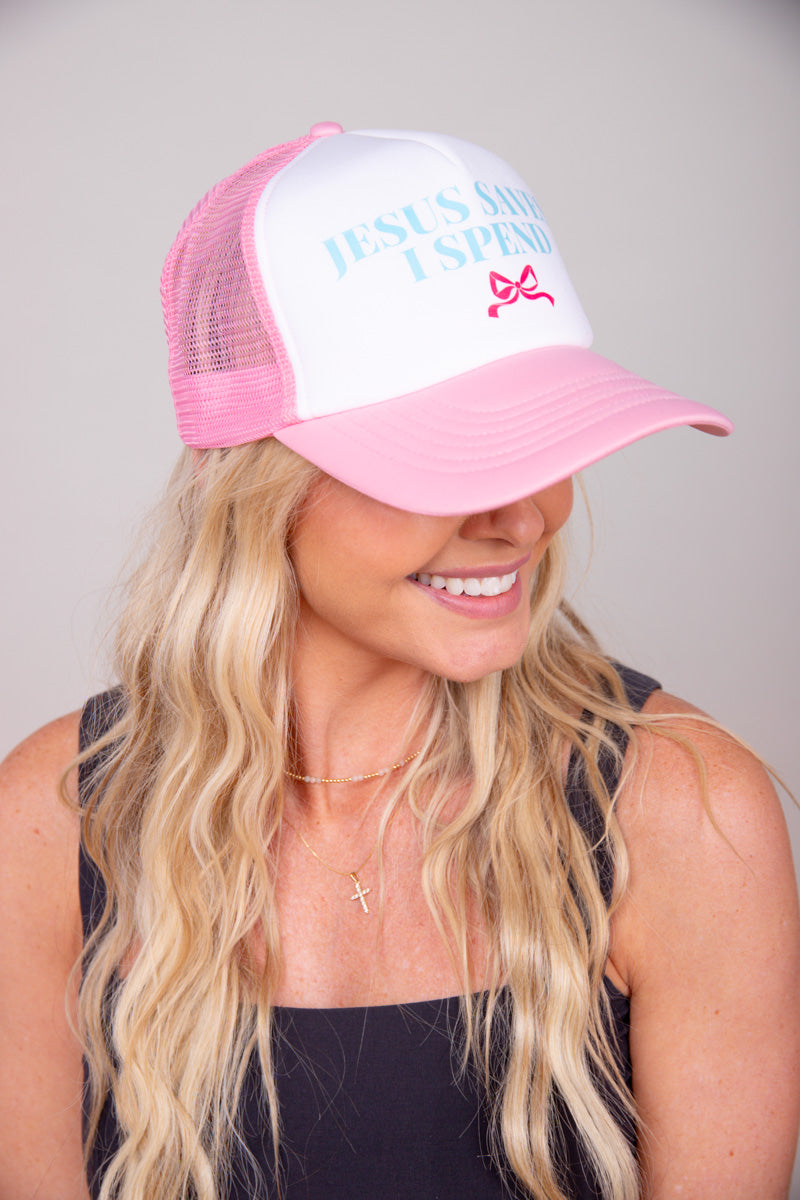 Jesus Saves I Spend Trucker Hat - Pink、mySite、hinf8tx79