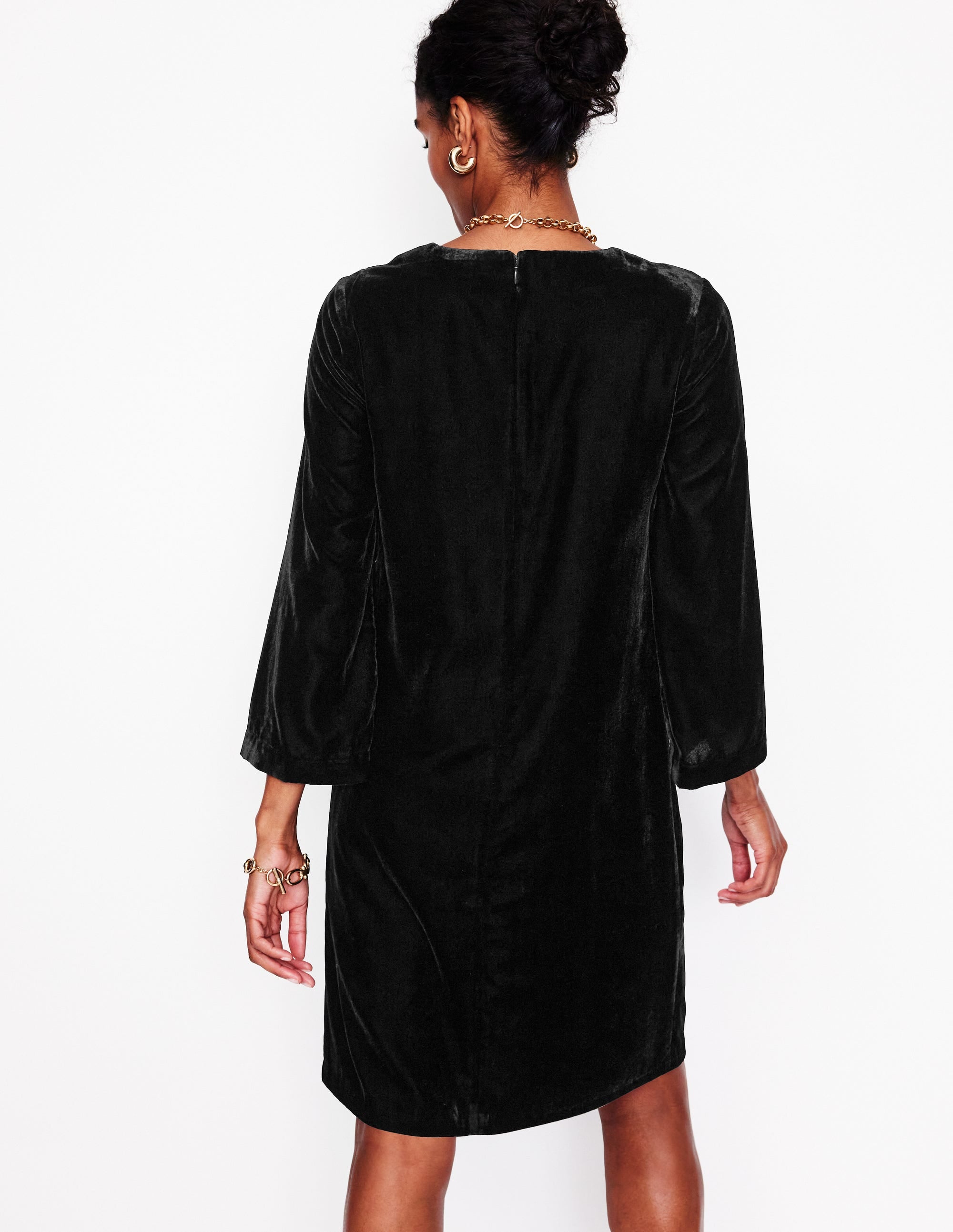  Long Sleeve Velvet Shift Dress-Black、mySite、ashleygrahame