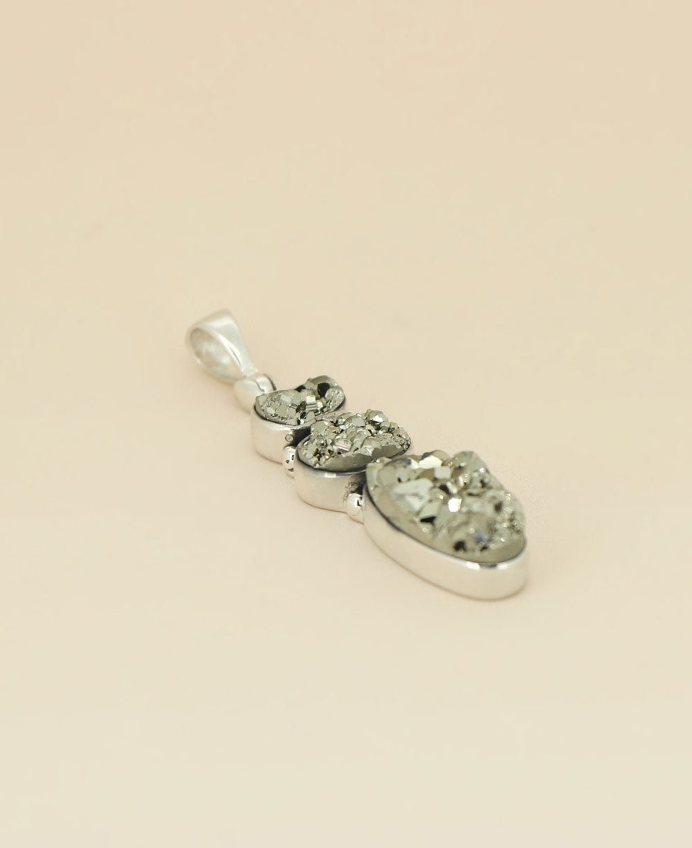 Sterling Silver Triple Stone Pyrite Cluster Gemstone Pendant、mySite、topwebapps