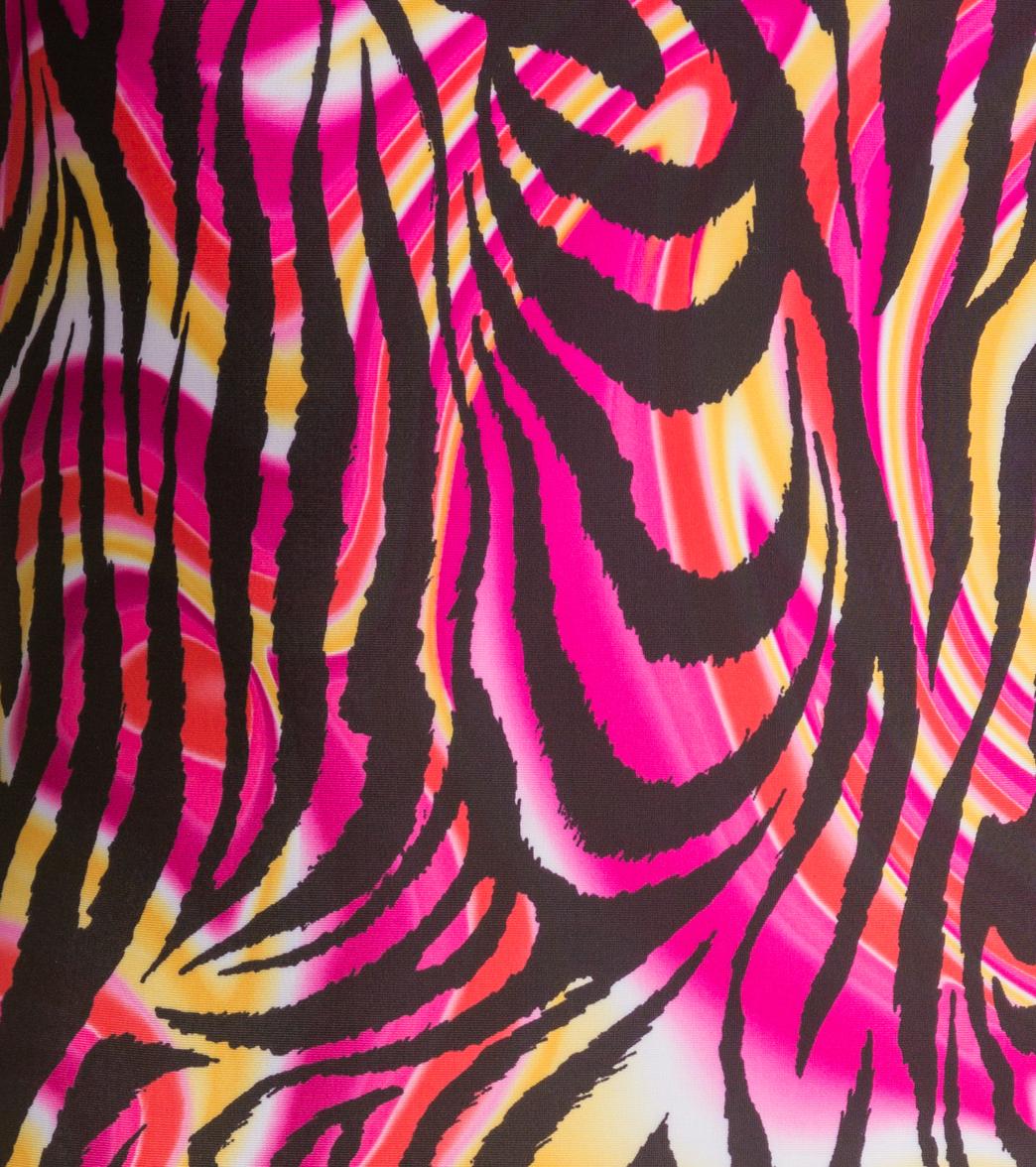 Illusions Safari Jazz Black/Pink/Yellow Thin Strap One Piece Swimsuit、mySite、noshort