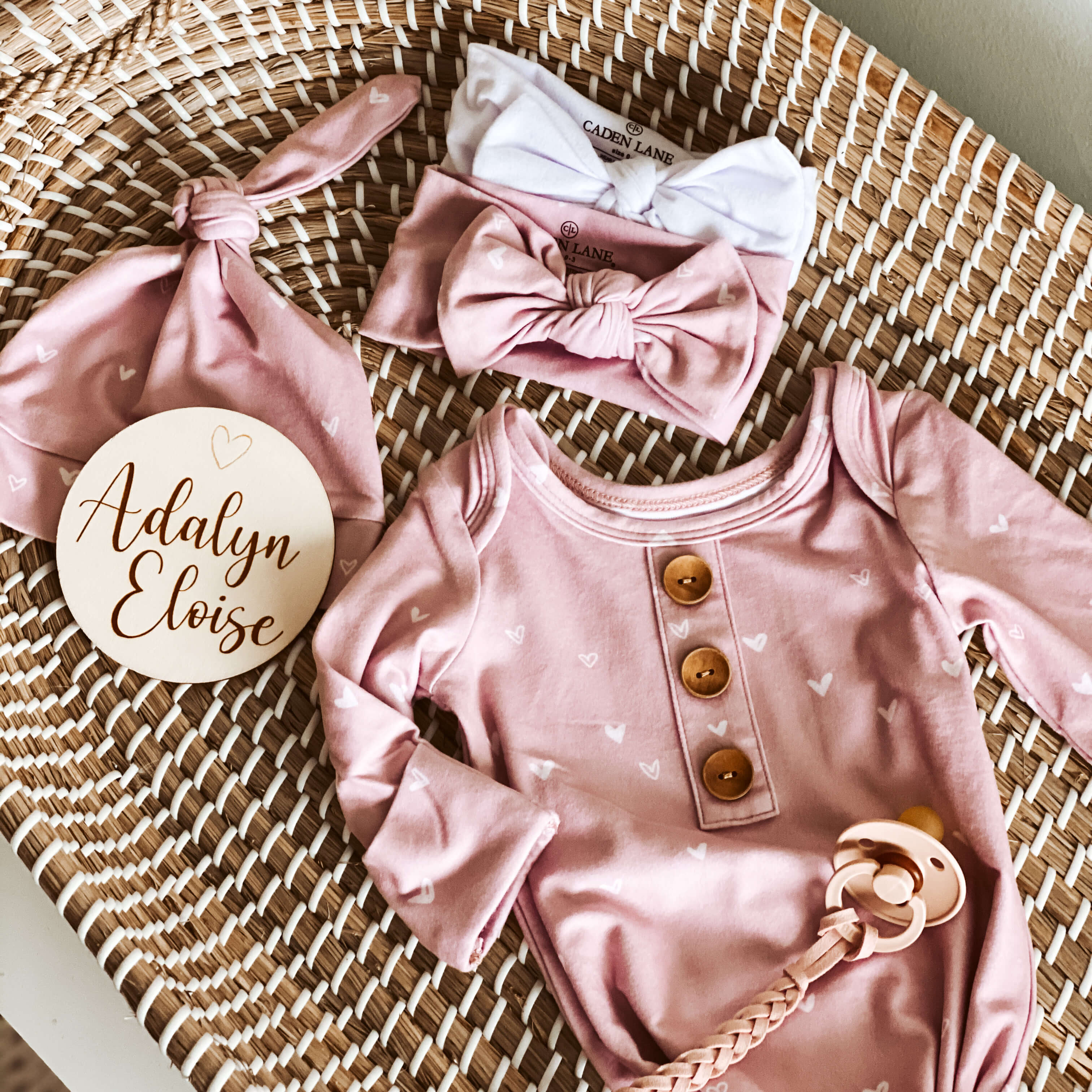  Tiny Hearts in Dusty Pink Newborn Baby Knot Gown & Hat Set、mySite、layawaytickets
