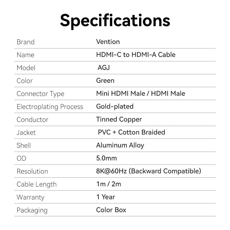 Vention HDMI-C to HDMI-A Cable、mySite、fannypackpong