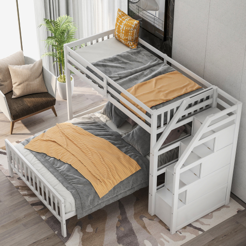 Twin over Full Loft Bed with Staircase,Gray(OLD SKU:SM000107AAE)、、casual