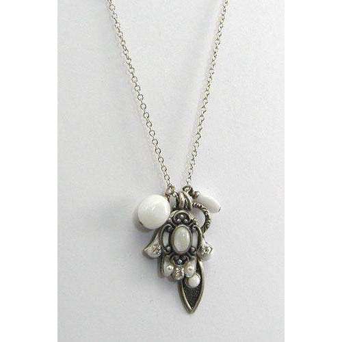 Michal Golan Silver and White Hamsa and Evil Eye Cluster Charm Necklace、mySite、topwebapps