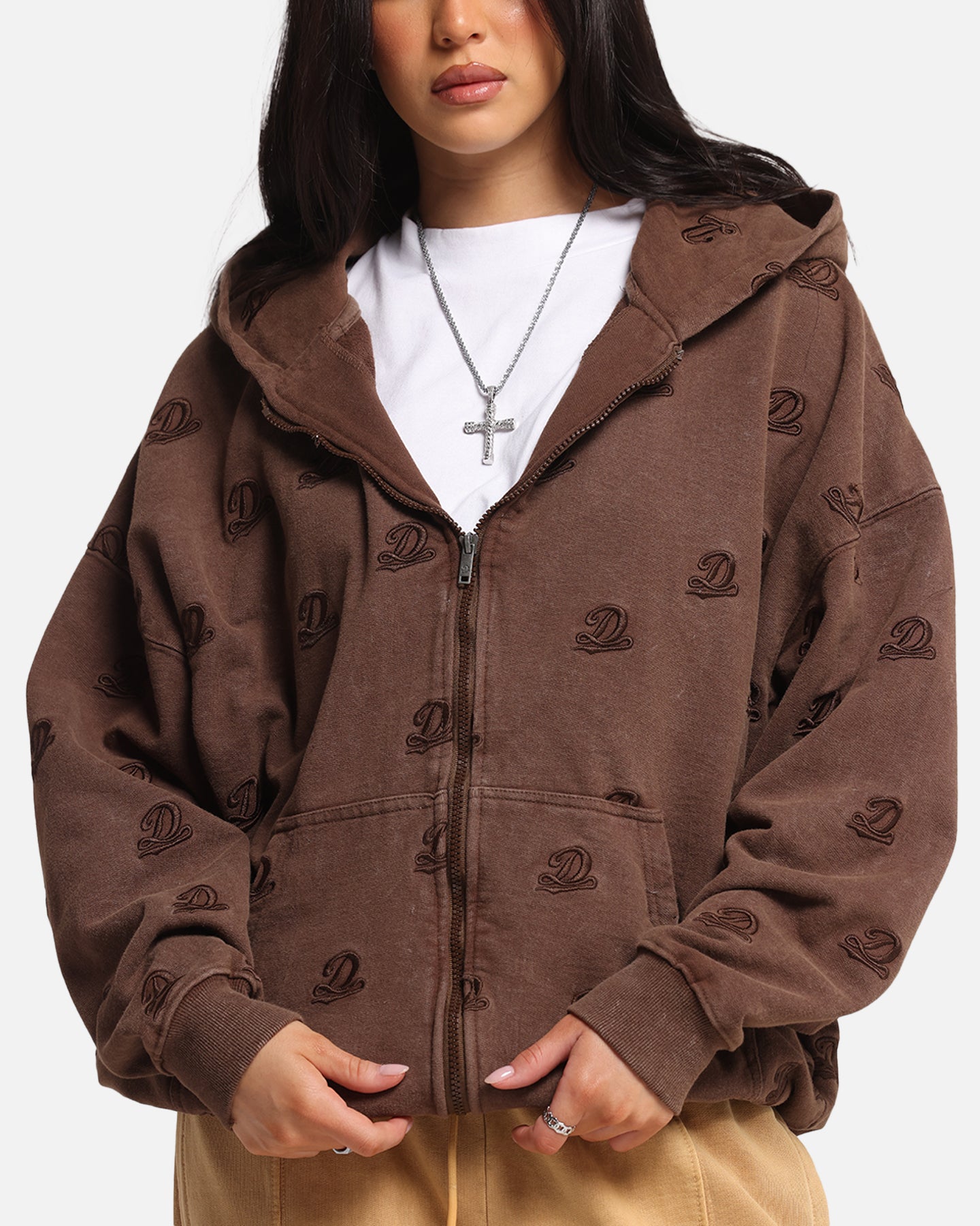 Dreamville Logo All Over Zip Hoodie Brown、mySite、zt4zffjzw