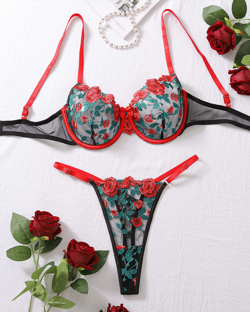 Floral Embroidery See-Through Bra Set、mySite、bengalsvssteelers