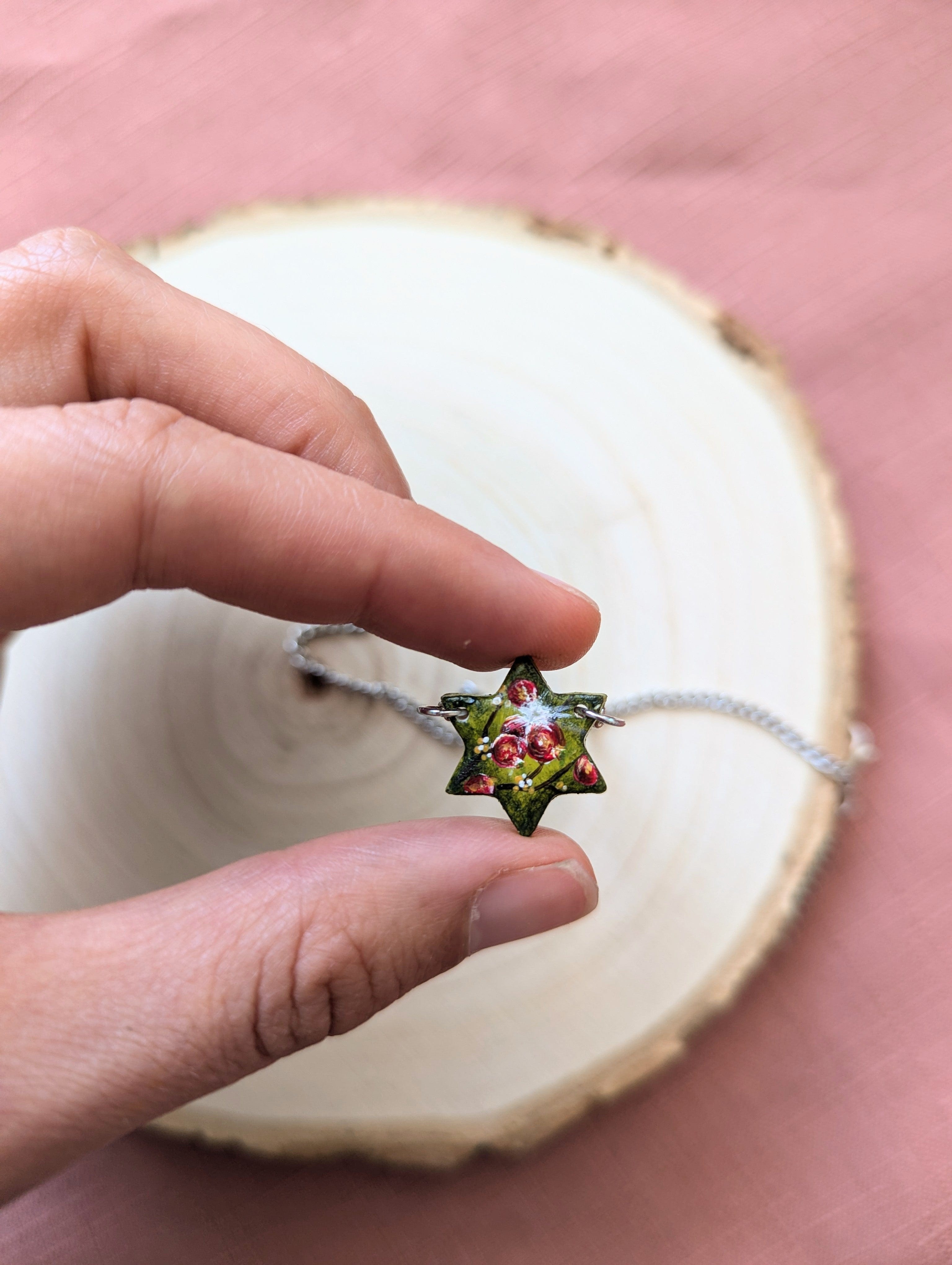 Hand-Painted Rimon Pomegranate Magen David Necklace、mySite、topwebapps