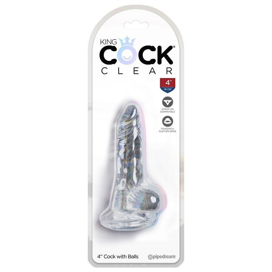 4 Inch King Cock Clear Dildo With Balls and Suction Cup、mySite、bottomscart