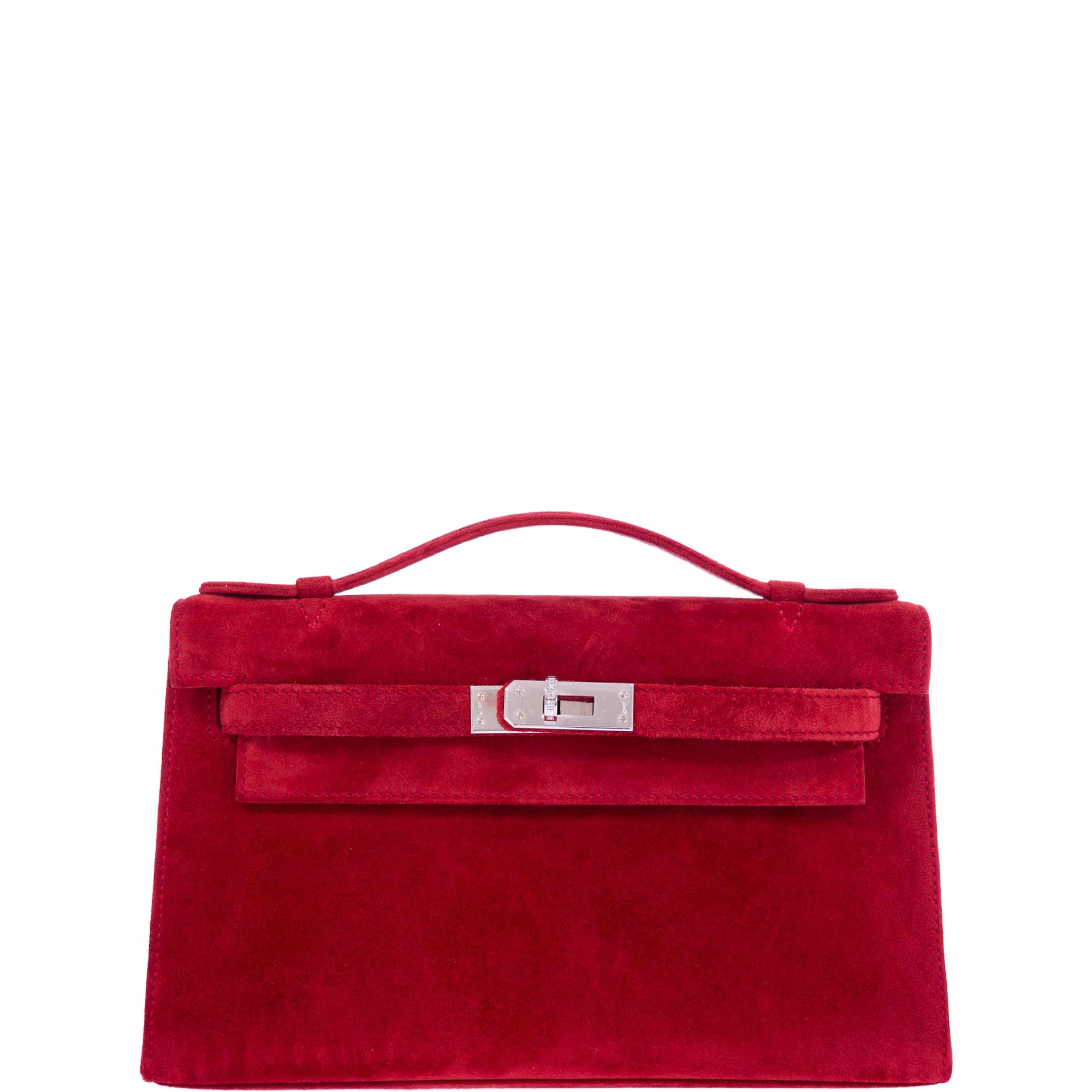 Hermès Exceptional Collection Rubis Veau Doblis Suede Diamond Kelly Pochette with 18k White Gold & Diamond Hardware、mySite、garminoutage.com
