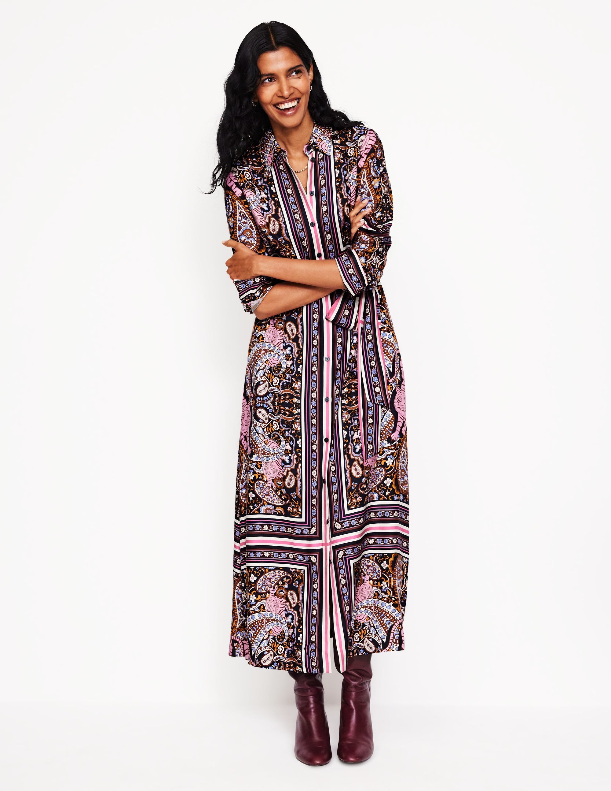  Scarf Print Shirt Dress-French Navy, Tiger Bloom、mySite、ashleygrahame