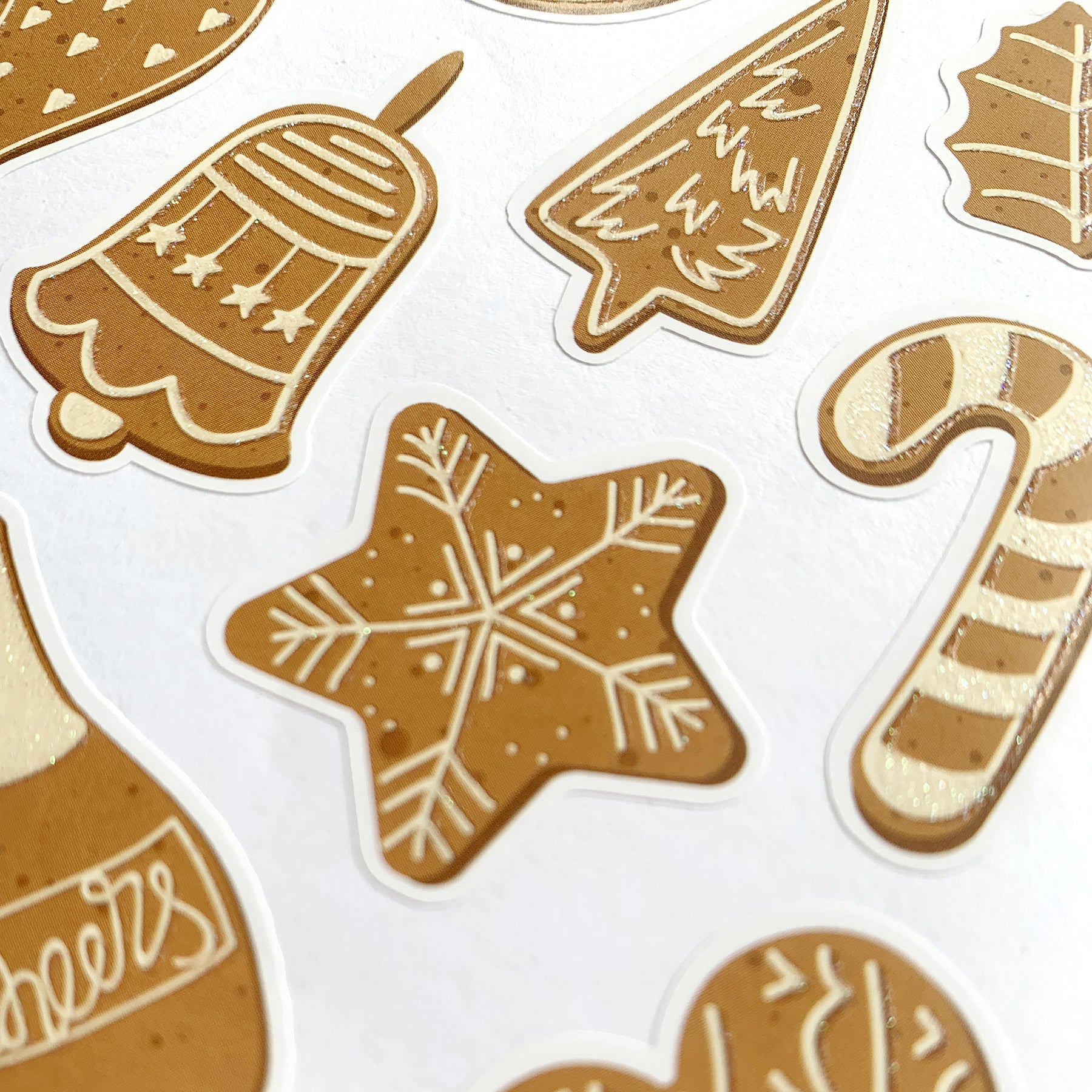  Christmas Gingerbread Cookies Glitter Sticker Sheet、mySite、ghnorth