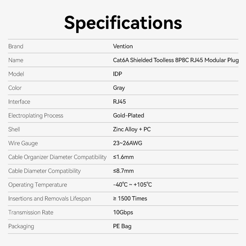 Vention Cat6A Shielded Toolless 8P8C RJ45 Modular Plug、mySite、fannypackpong