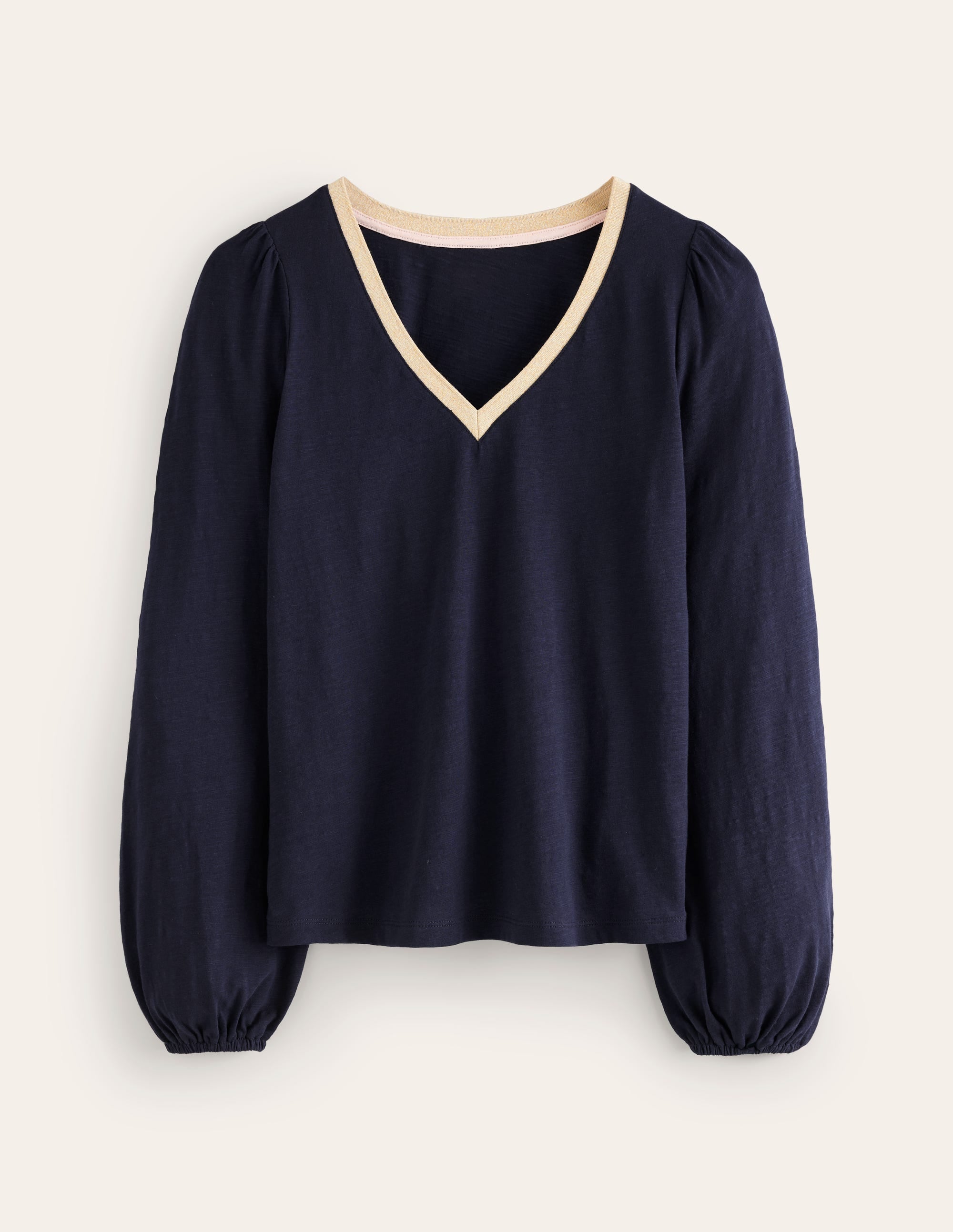  Metallic Trim Long Sleeve Top-Navy、mySite、ashleygrahame