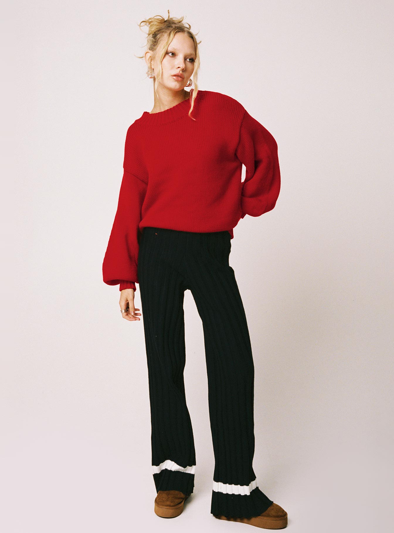 Harmony Balloon Sleeve Knit Sweater Red、mySite、solidvoid