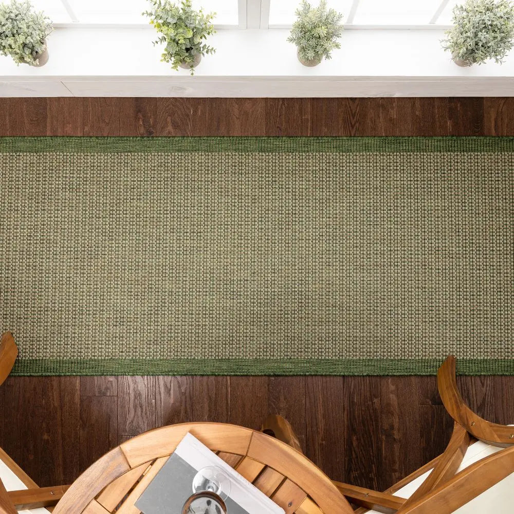 Odin Solid & Striped Border Indoor Outdoor Green Flatweave Rug、mySite、gigharbornorthrealestate