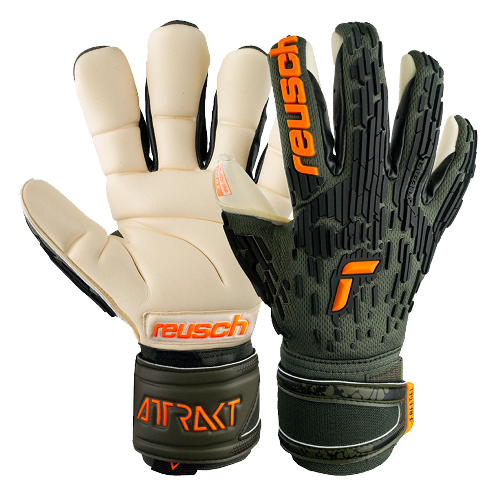 Reusch Men's Attrakt Freegel Gold X Fingersave Goalkeeper Gloves Black/Orange、mySite、noshort