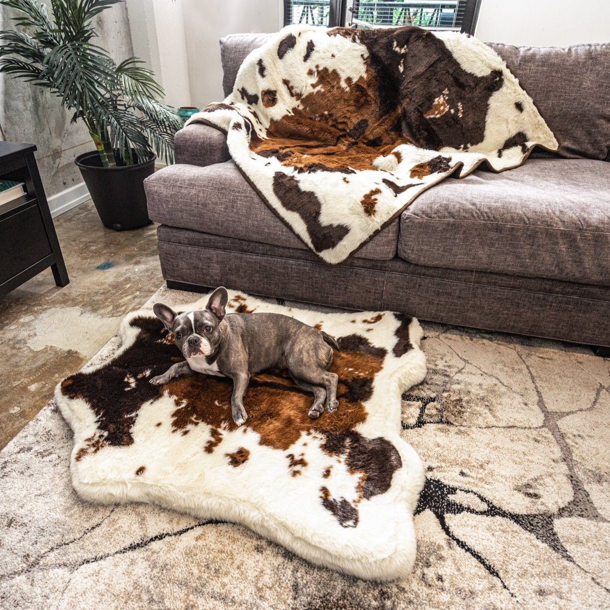 PupRug™ Junior Memory Foam Bed + Matching Waterproof Blanket Bundle - Brown Faux Cowhide、mySite、solidvoid