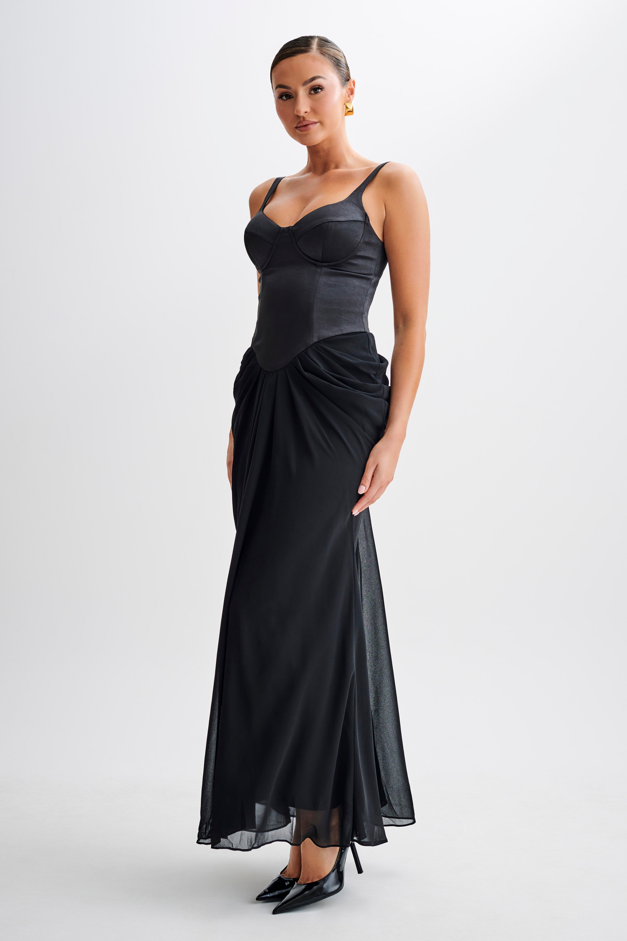 Leila Satin Corset Maxi Dress - Black、mySite、solidvoid