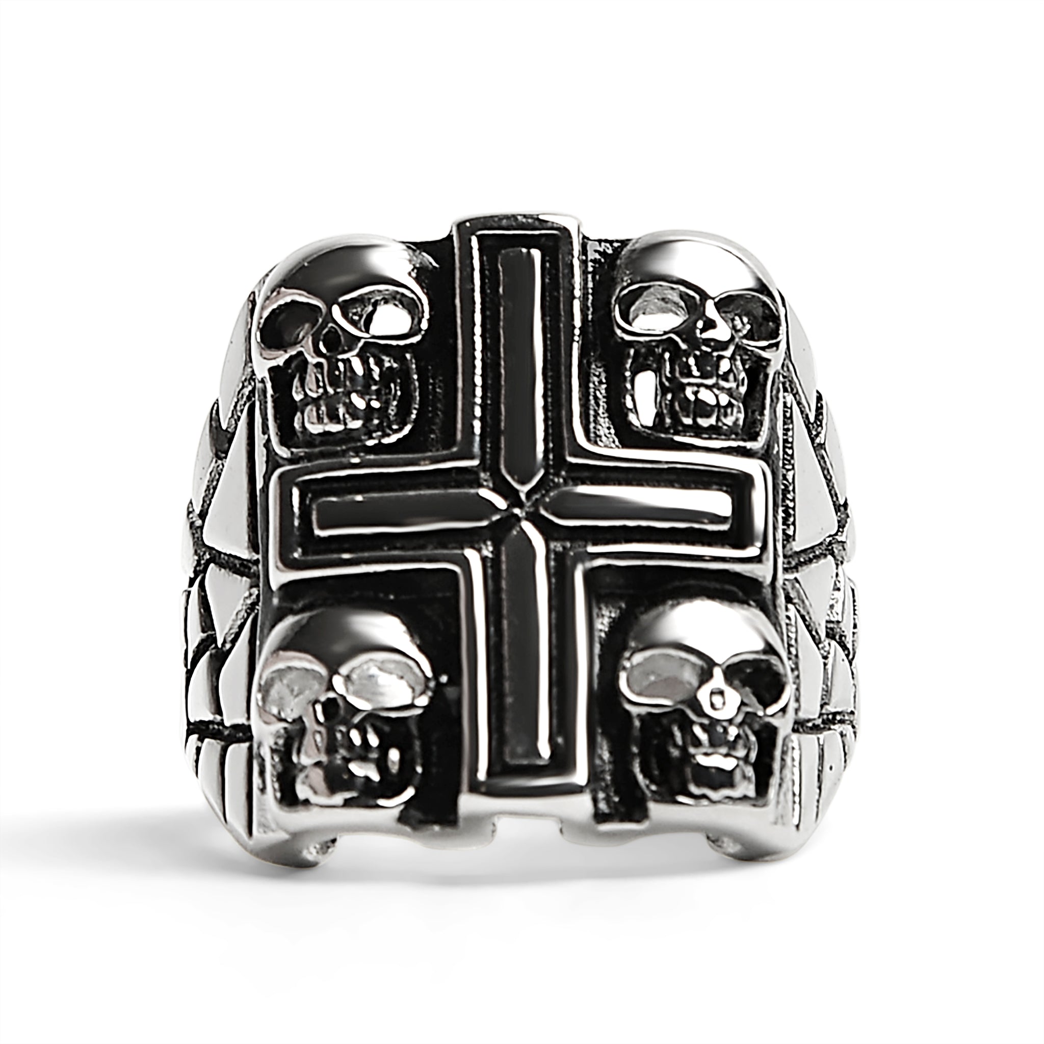 Stainless Steel Polished Multi Skull Cross Signet Ring / SCR3036、mySite、dreamappss