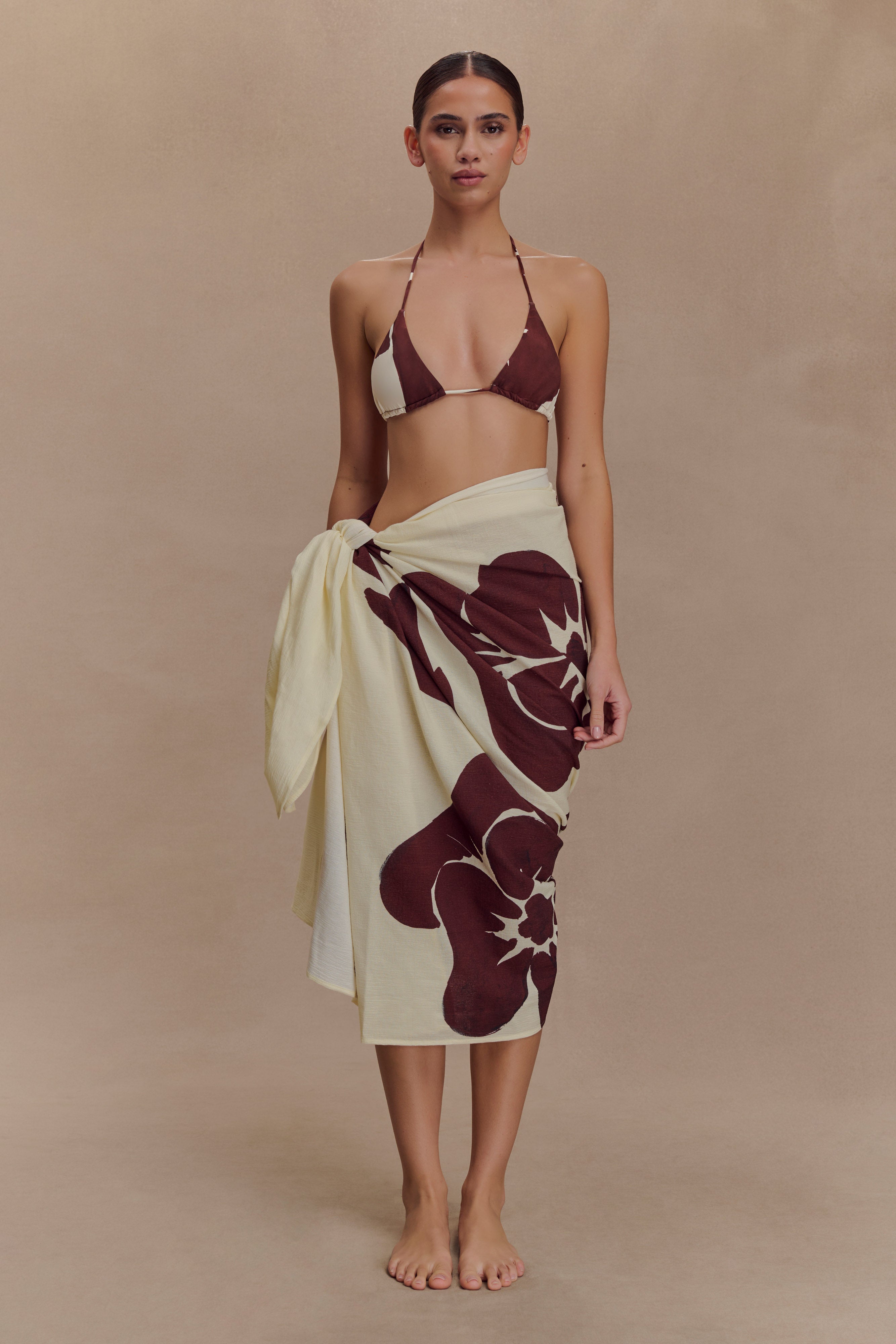 Evie Cotton Sarong - Chocolate Deco Fleur Print、mySite、solidvoid