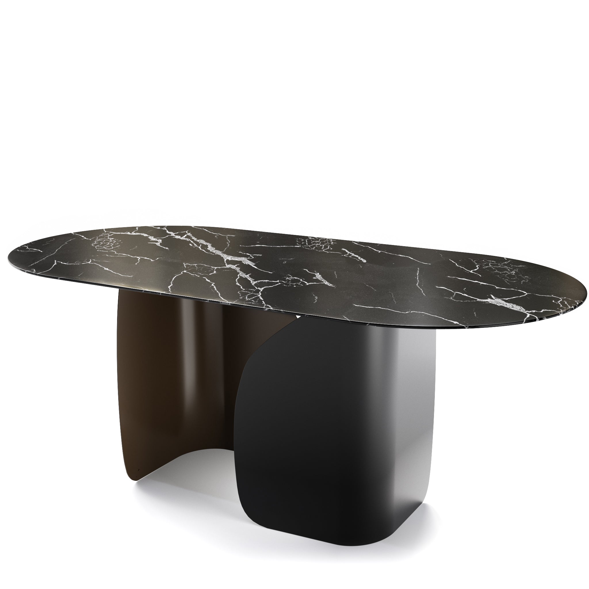  Twins Oval Dining Table Black Statuary Marble Top、mySite、sugarbowlscore