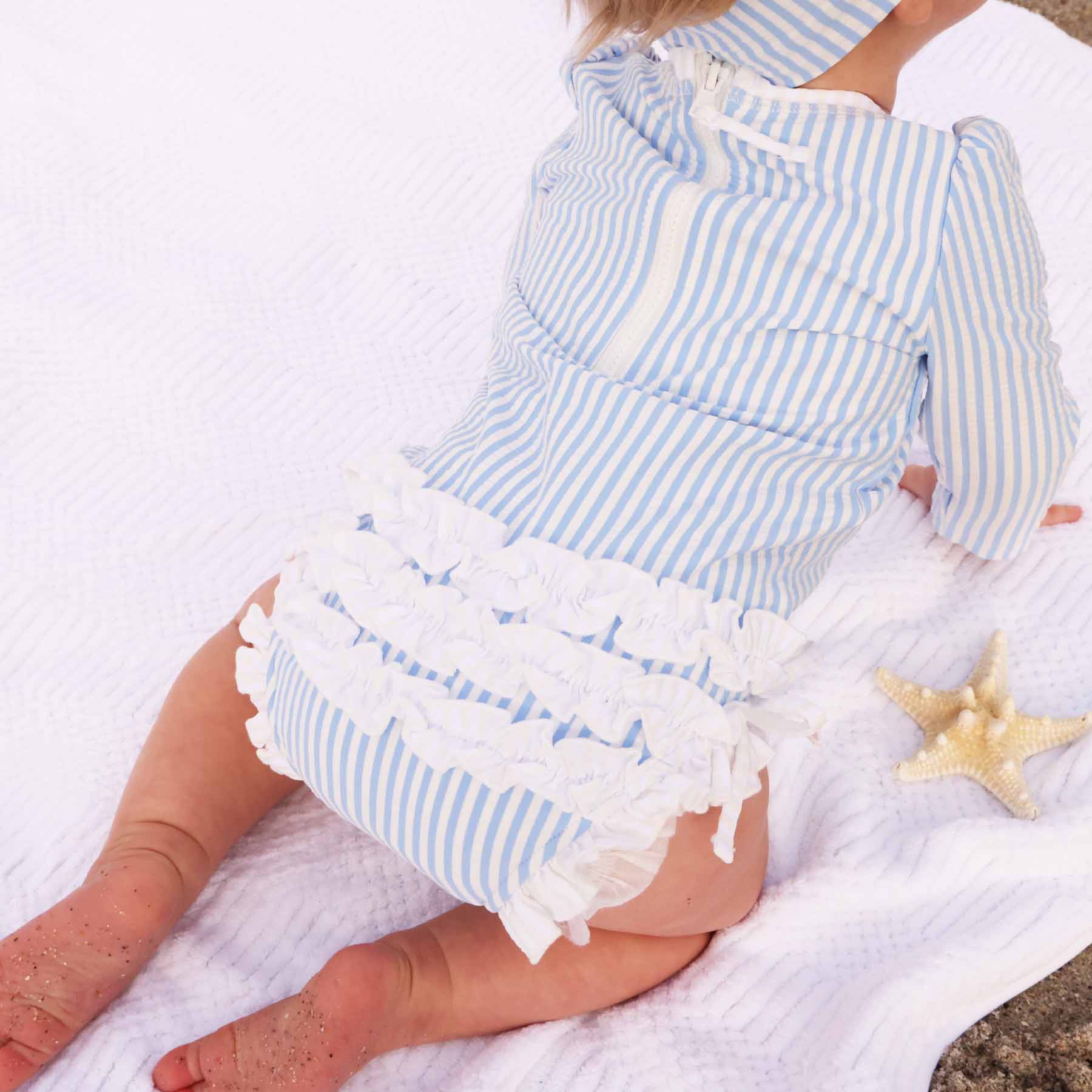  Long Sleeve Rash Guard With Ruffle Bottom | Seersucker Blue、mySite、layawaytickets
