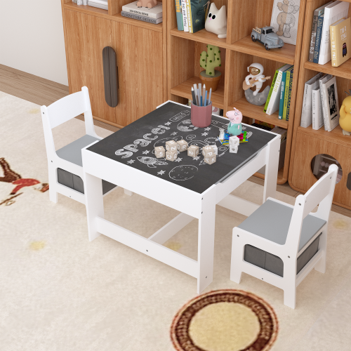 Kids Table and Chair Set, 3 in 1 Wooden Activity Table with Storage Drawer for Toddlers Drawing, Reading, Crafts, 2 in 1 Detachable Tabletop Table Set for Nursery, Playroom、、casual