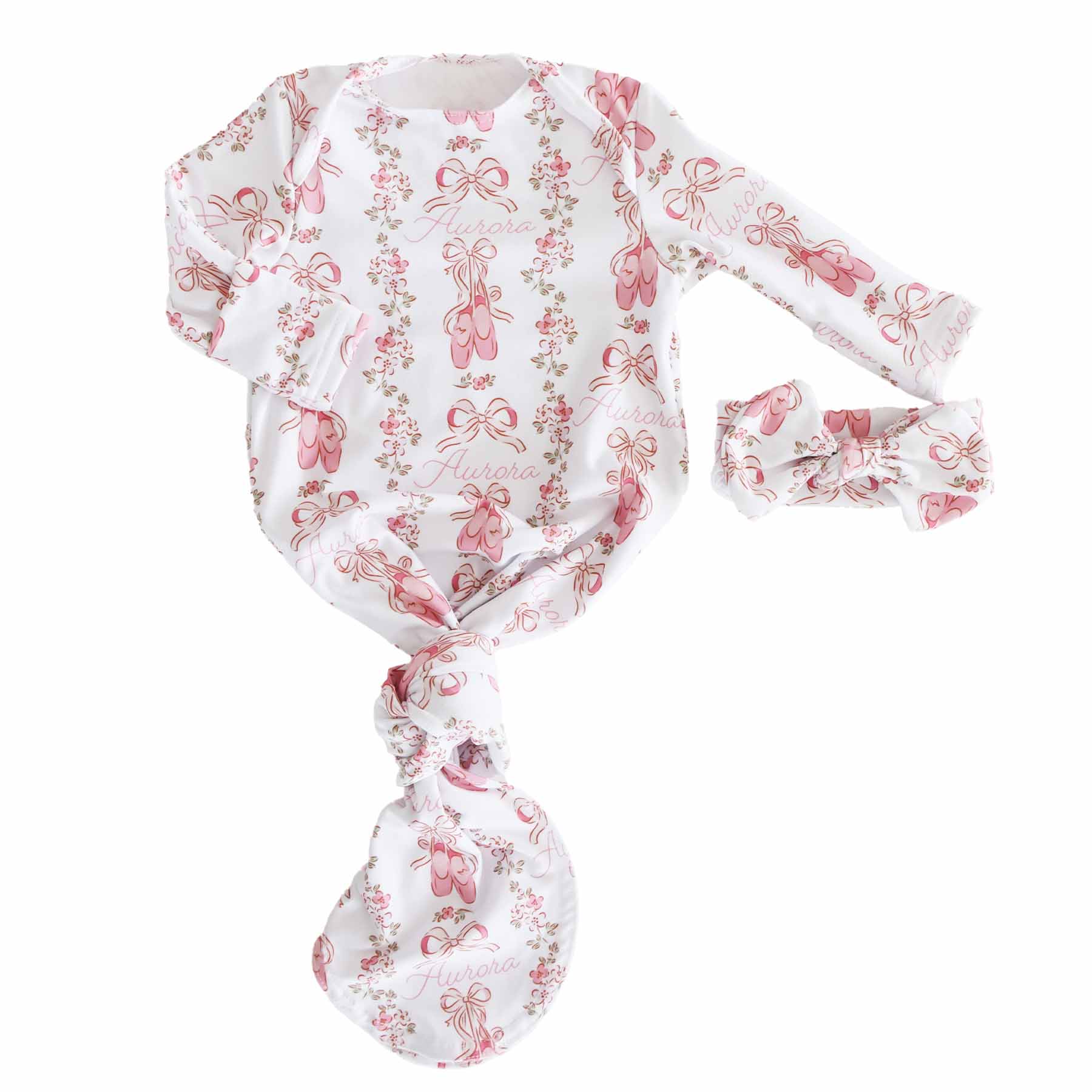 Ballet Blossoms Personalized Newborn Baby Knot Gown、mySite、layawaytickets