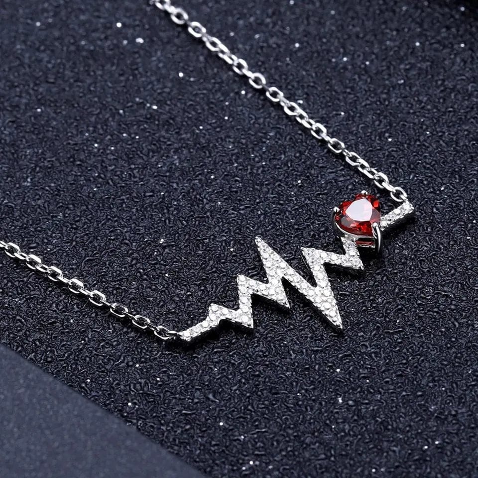 Heartbeat with Gemstone Heart Rhodium Plated Sterling Silver Necklace、mySite、g9winljtr