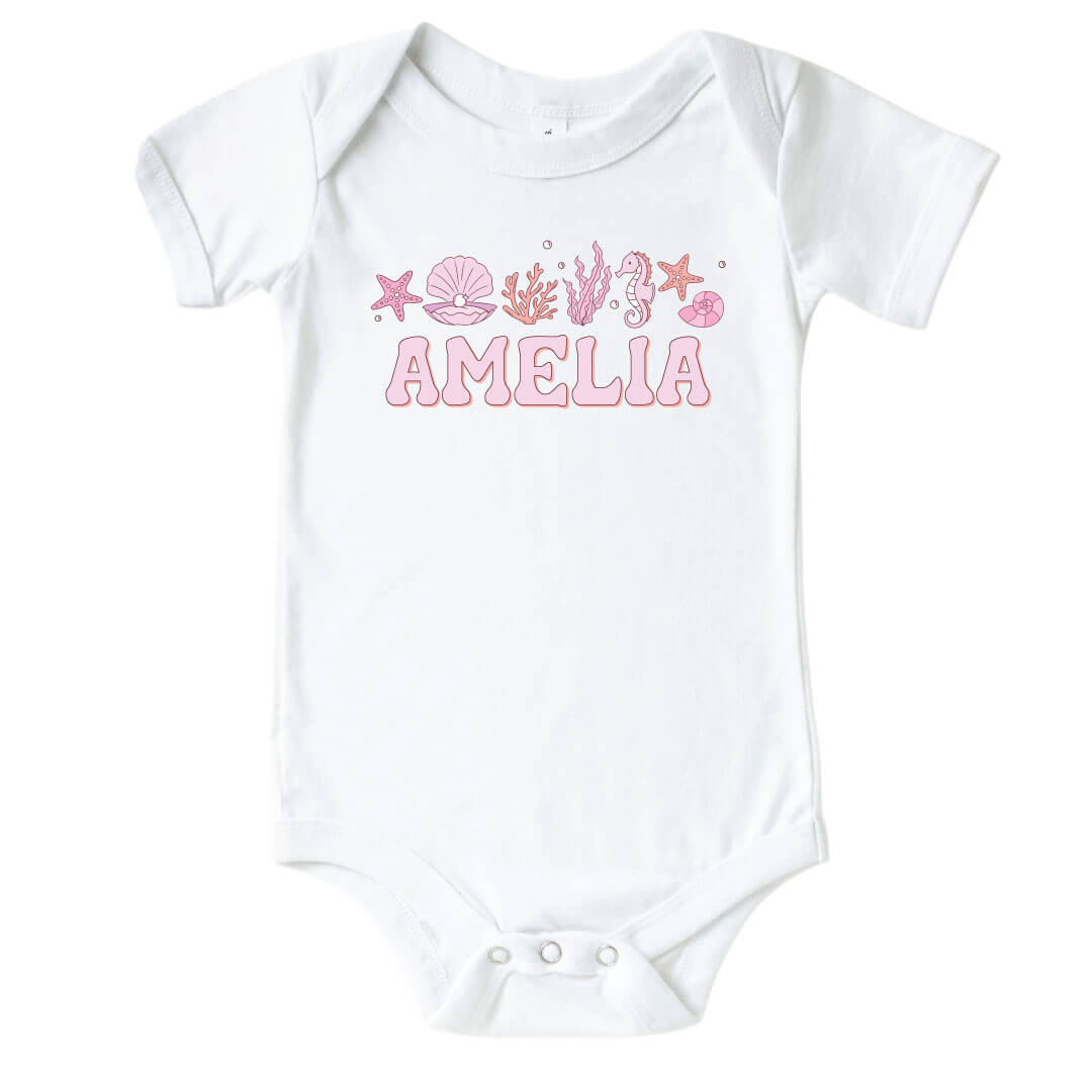  Personalized Tiny Tides Pink Graphic Bodysuit | White、mySite、layawaytickets