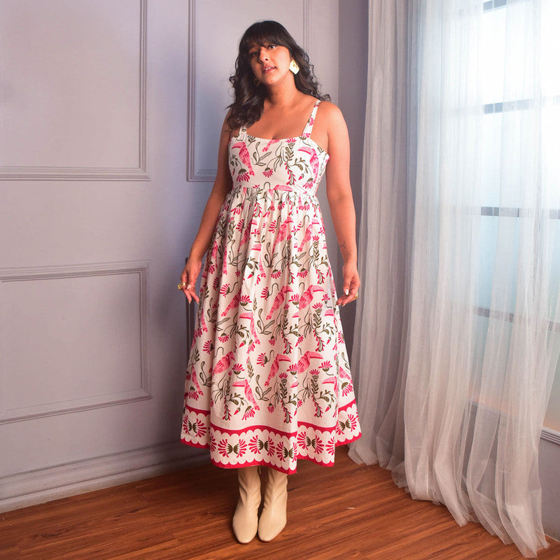 Cotton Strappy Dress For Women | Floral Hand Print | Pink、mySite、camillekostekn