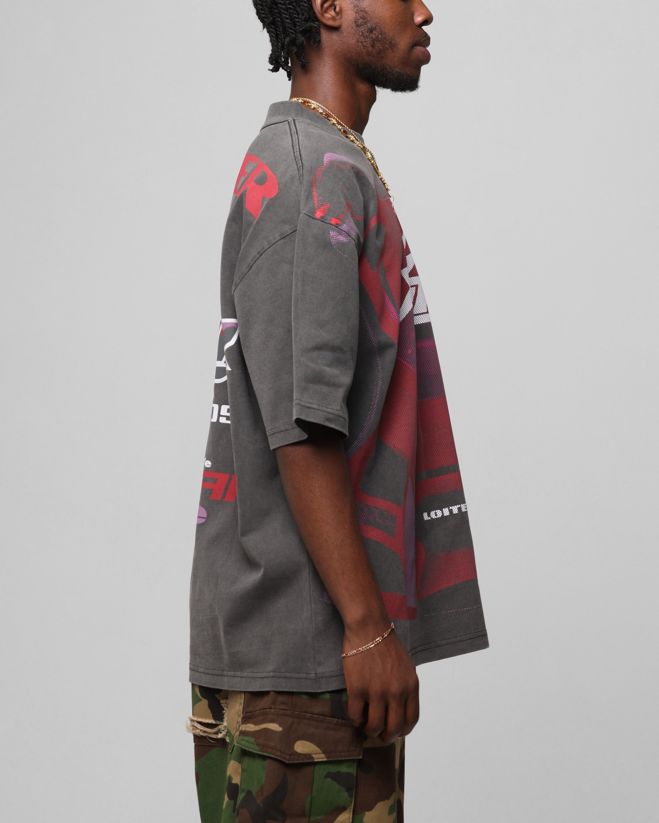 Loiter Motocross Vintage T-Shirt Charcoal/Red、mySite、zt4zffjzw