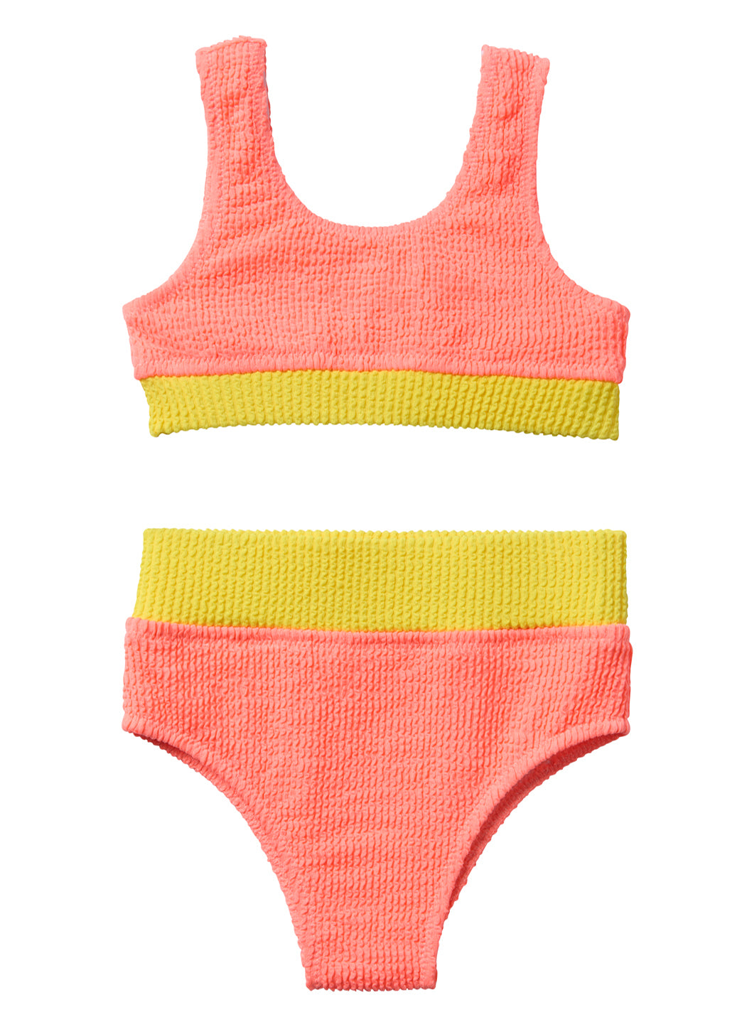 Seaesta Surf Girls' Color Block Crinkle Two Piece Bikini Set (Little Kid, Big Kid)、mySite、noshort