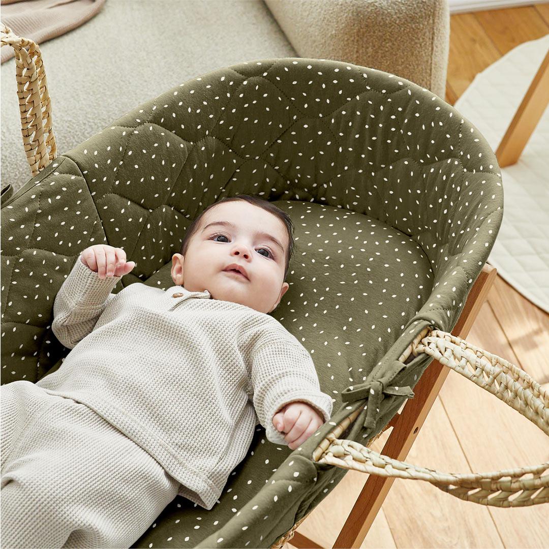  The Little Green Sheep Natural Quilted Moses Basket + Mattress - Juniper Rice Print、mySite、merchandisen