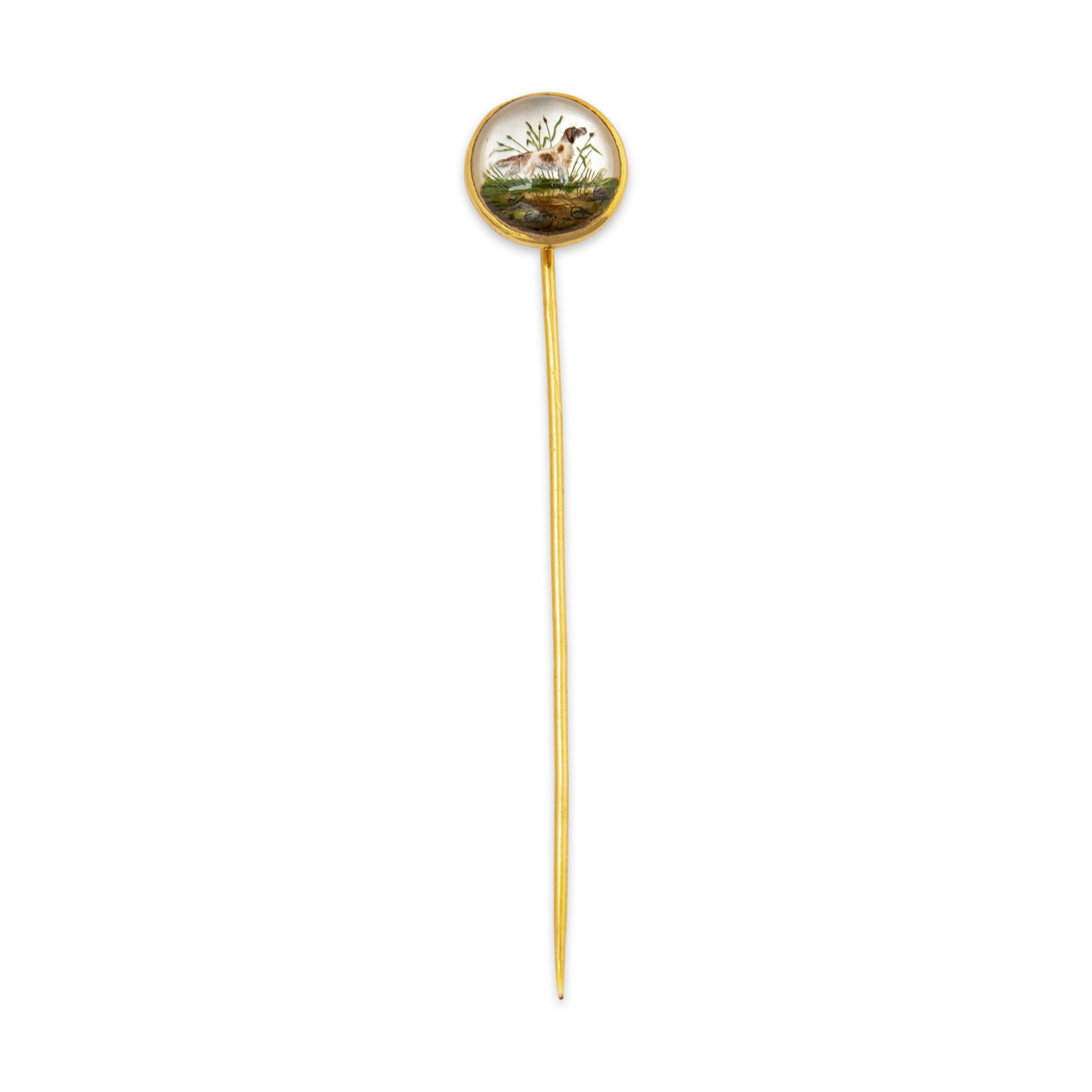 Antique French 18k Yellow Gold Essex Crystal German Longhaired Pointer Stick Pin、mySite、hinf8tx79
