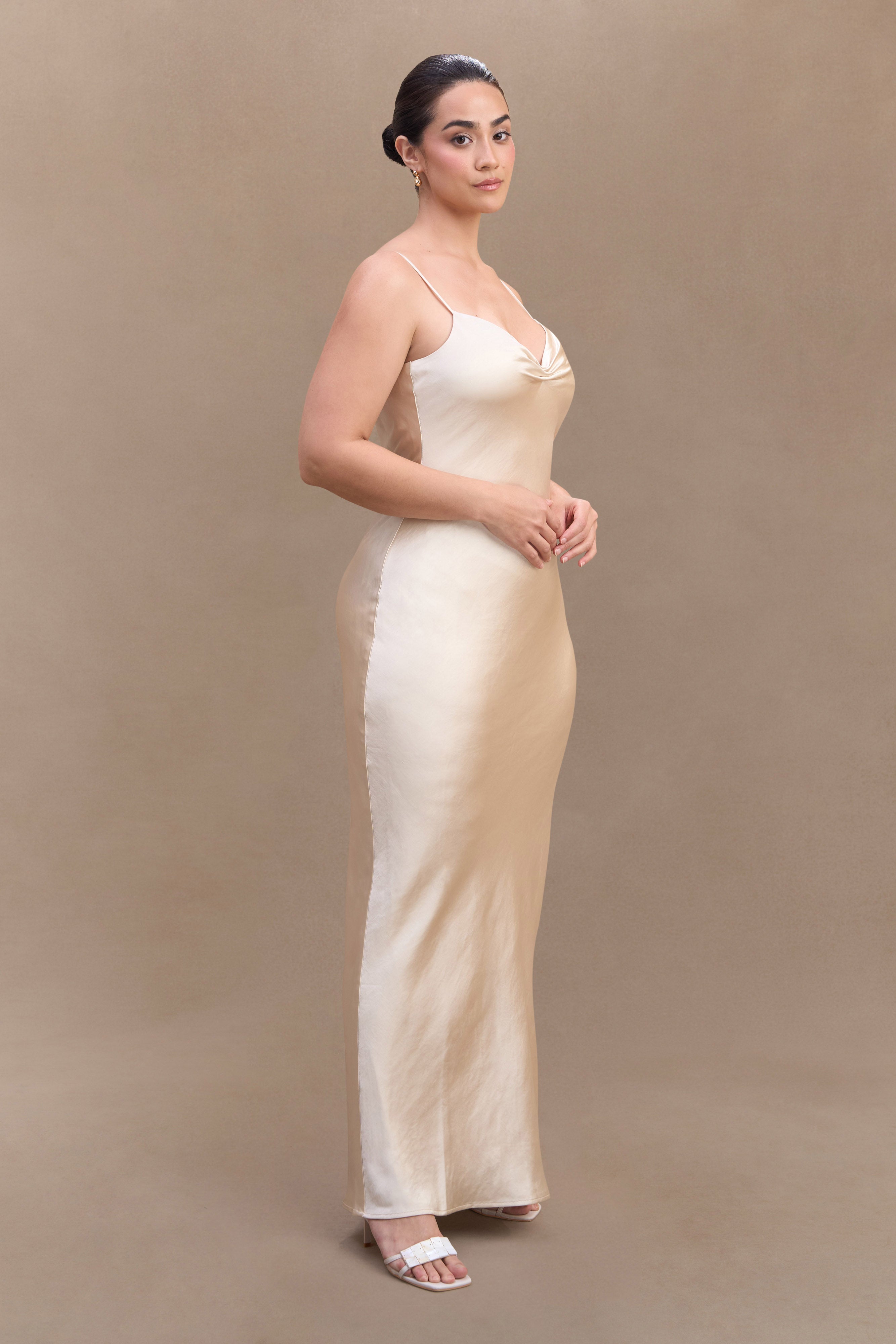 Lilly Sweetheart Satin Maxi Dress - Blush Gold、mySite、solidvoid