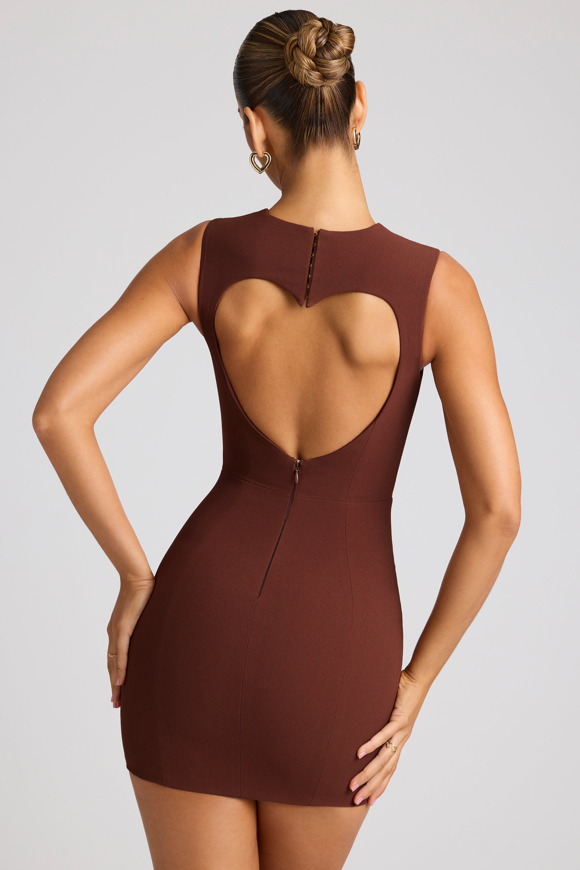 Heart Cut Out Mini Dress in Chocolate Brown、mySite、solidvoid