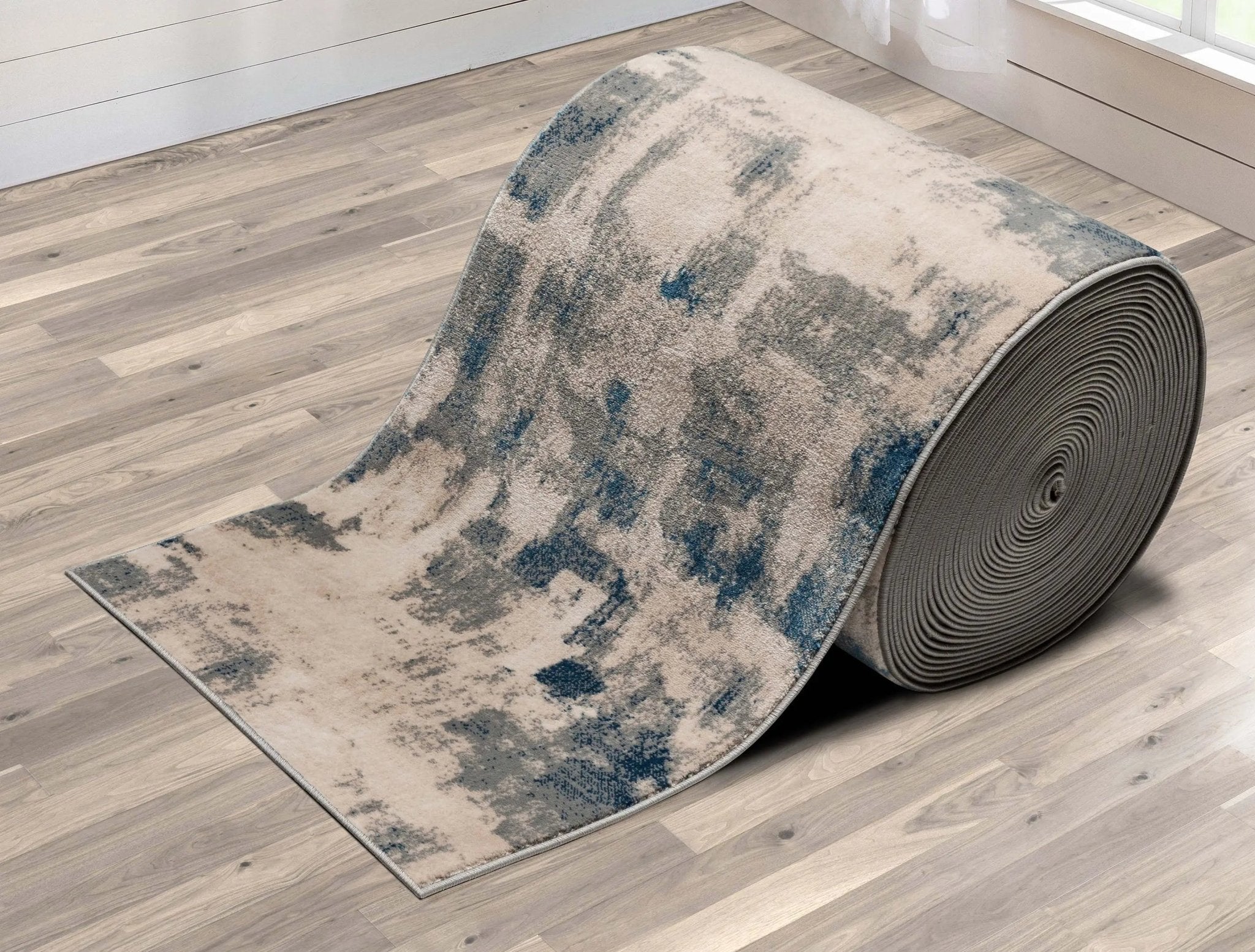 Custom Size Runner Kalia Abstract Modern Grey Blue 27 Inch Wide x Choose Your Length Hallway Runner Rug、mySite、gigharbornorthrealestate