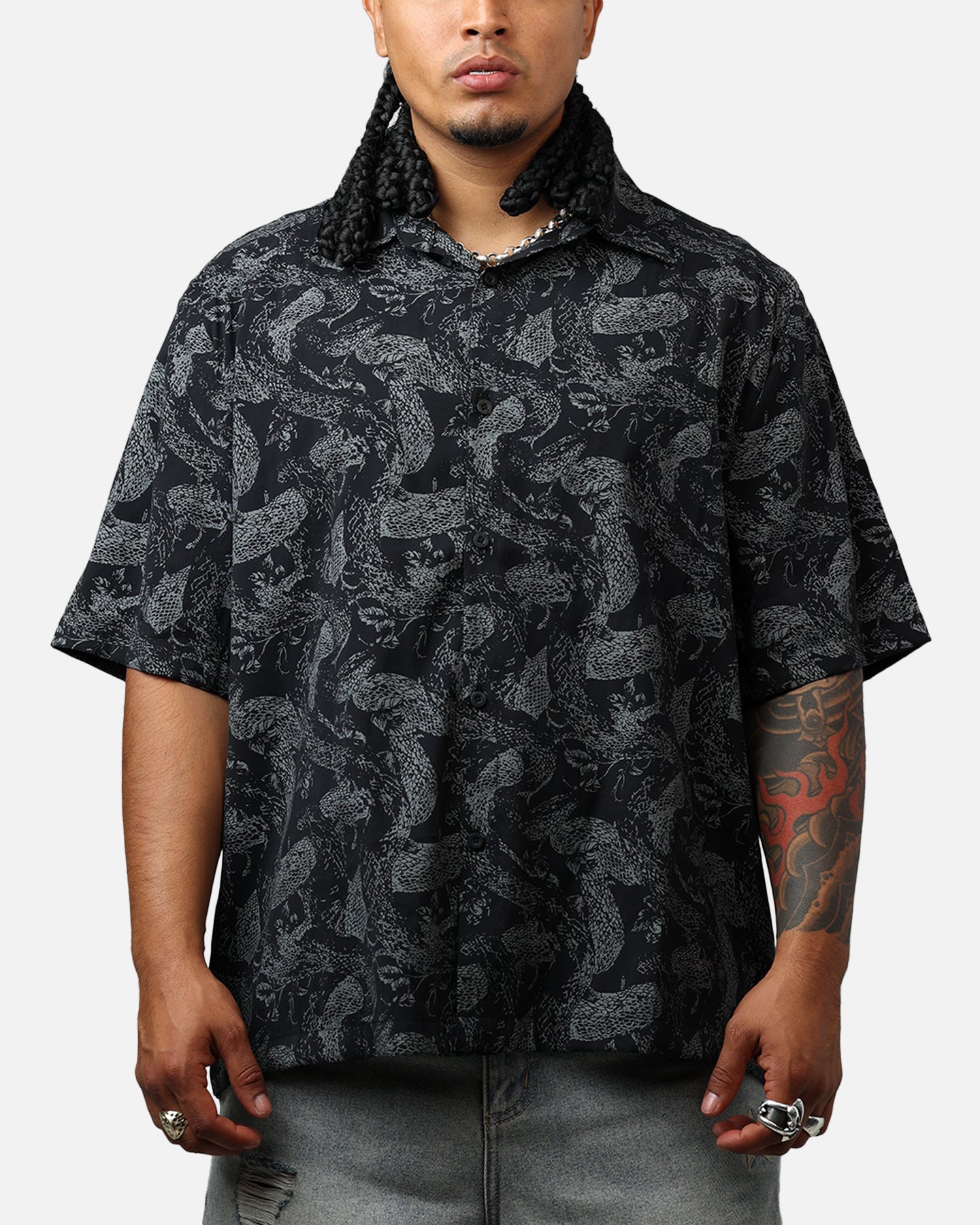Saint Morta Year Of The Snake Button Up Shirt Black/Grey、mySite、zt4zffjzw